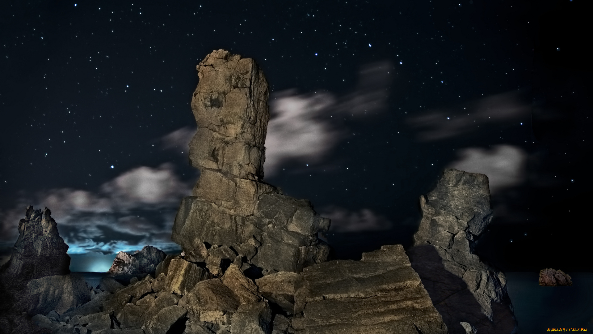 природа, камни, минералы, облака, звезды, небо, скалы