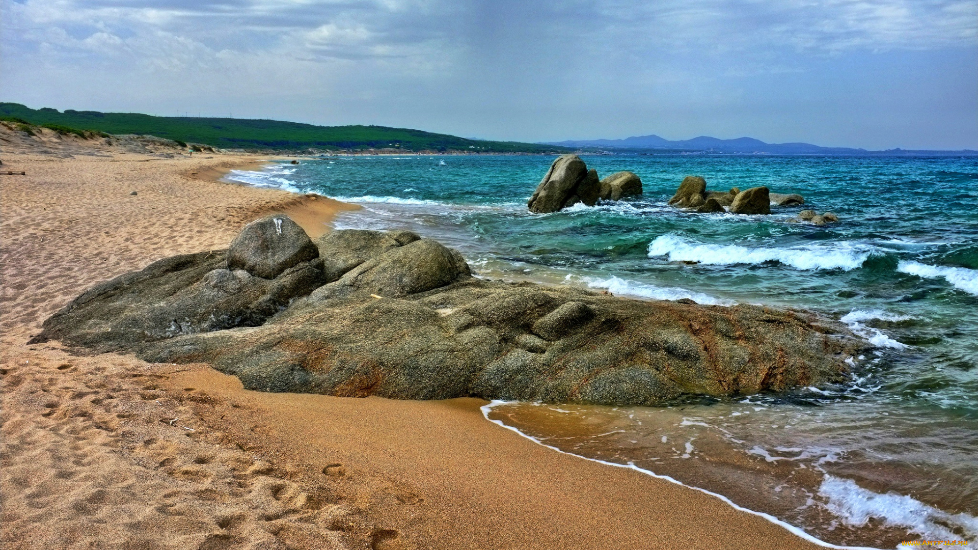 природа, побережье, океан, пляж, песок, камни