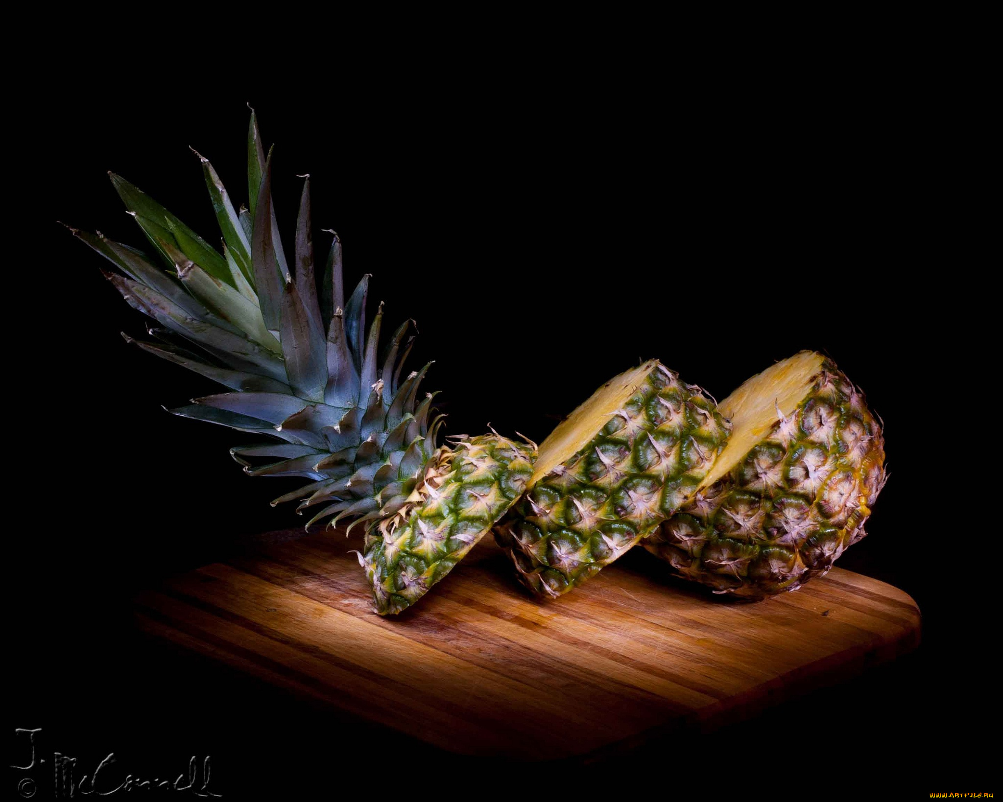 еда, ананас, темный, фон, нарезанный