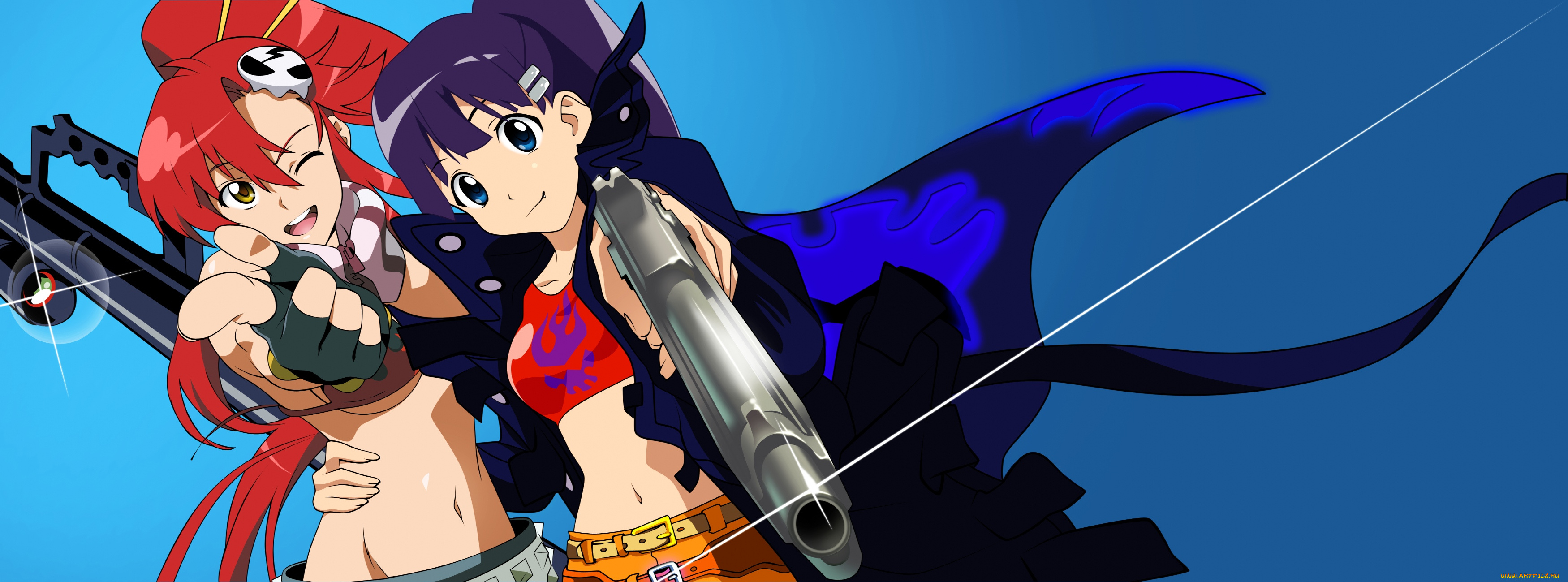 аниме, tengen, toppa, gurren, lagann, девушки, оружие, yoko, littner, kiyal