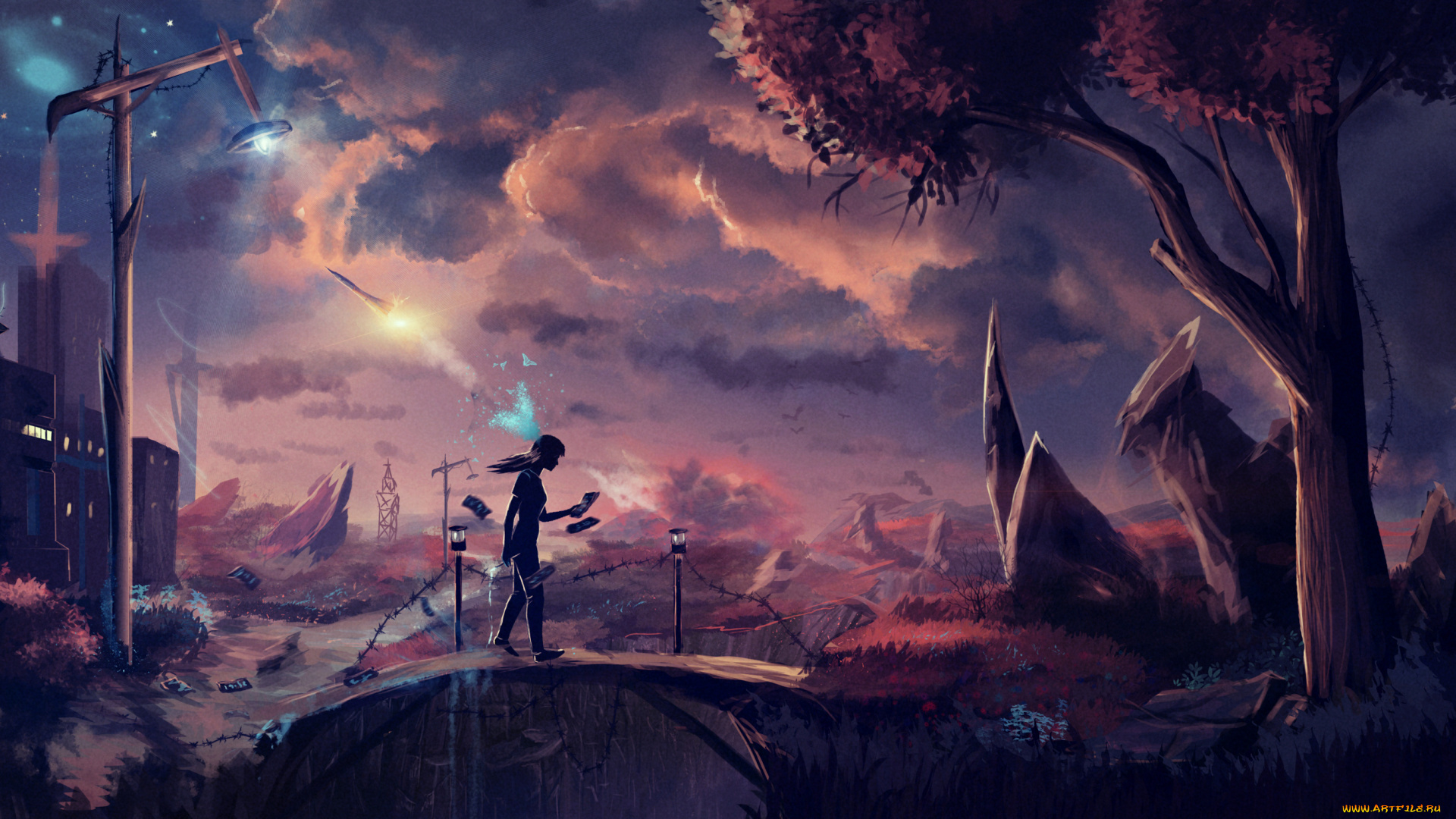 фэнтези, иные, миры, , иные, времена, девушка, иной, мир, запустение, мост, фонари