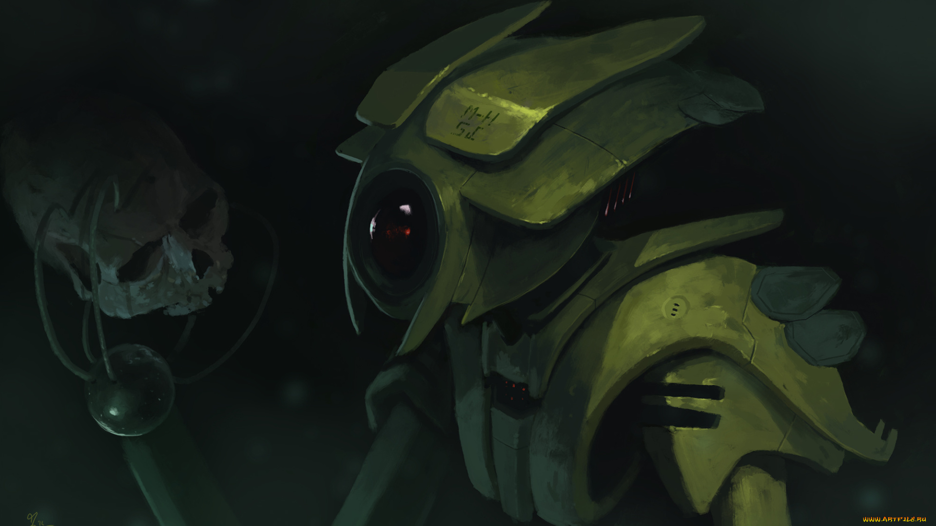 фэнтези, роботы, , киборги, , механизмы, фантастика, арт, sci-fi, робот, пришелец, череп