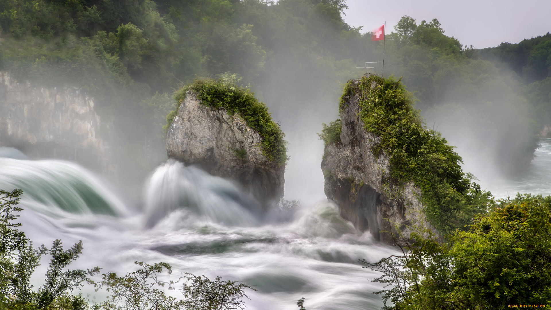 природа, реки, озера, скалы, горы, флаг, река