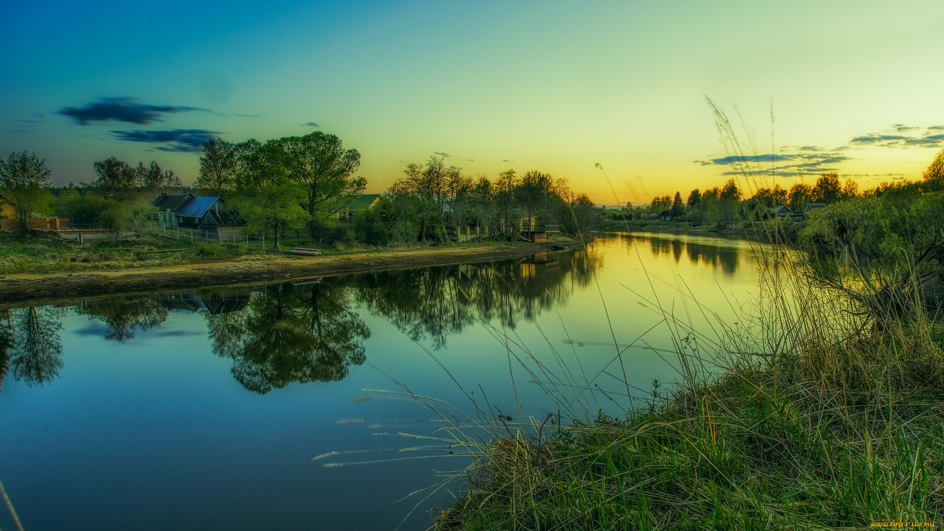 природа, реки, озера, утро, трава, река