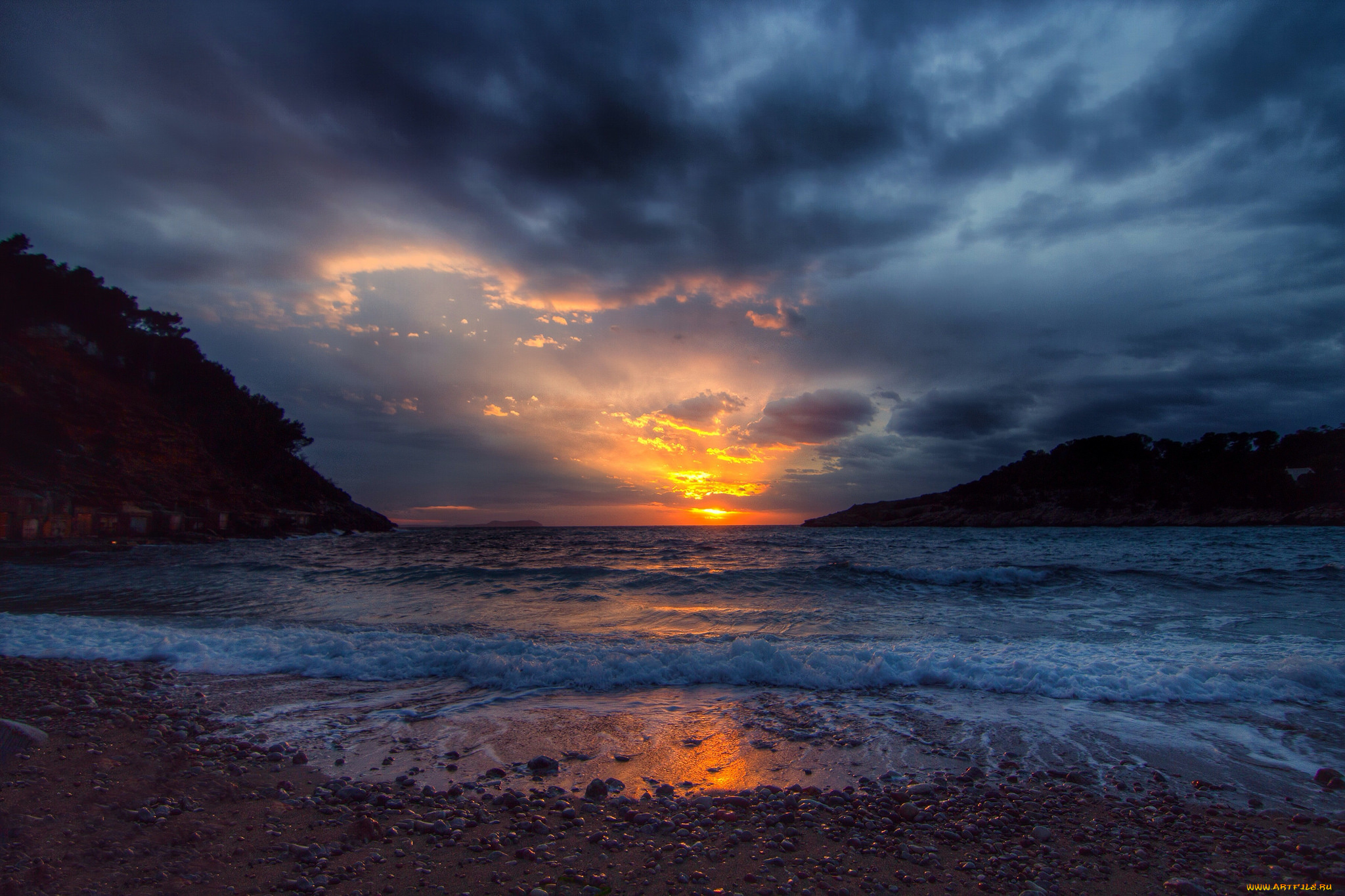 природа, восходы, закаты, солнце, пляж, бухта, океан