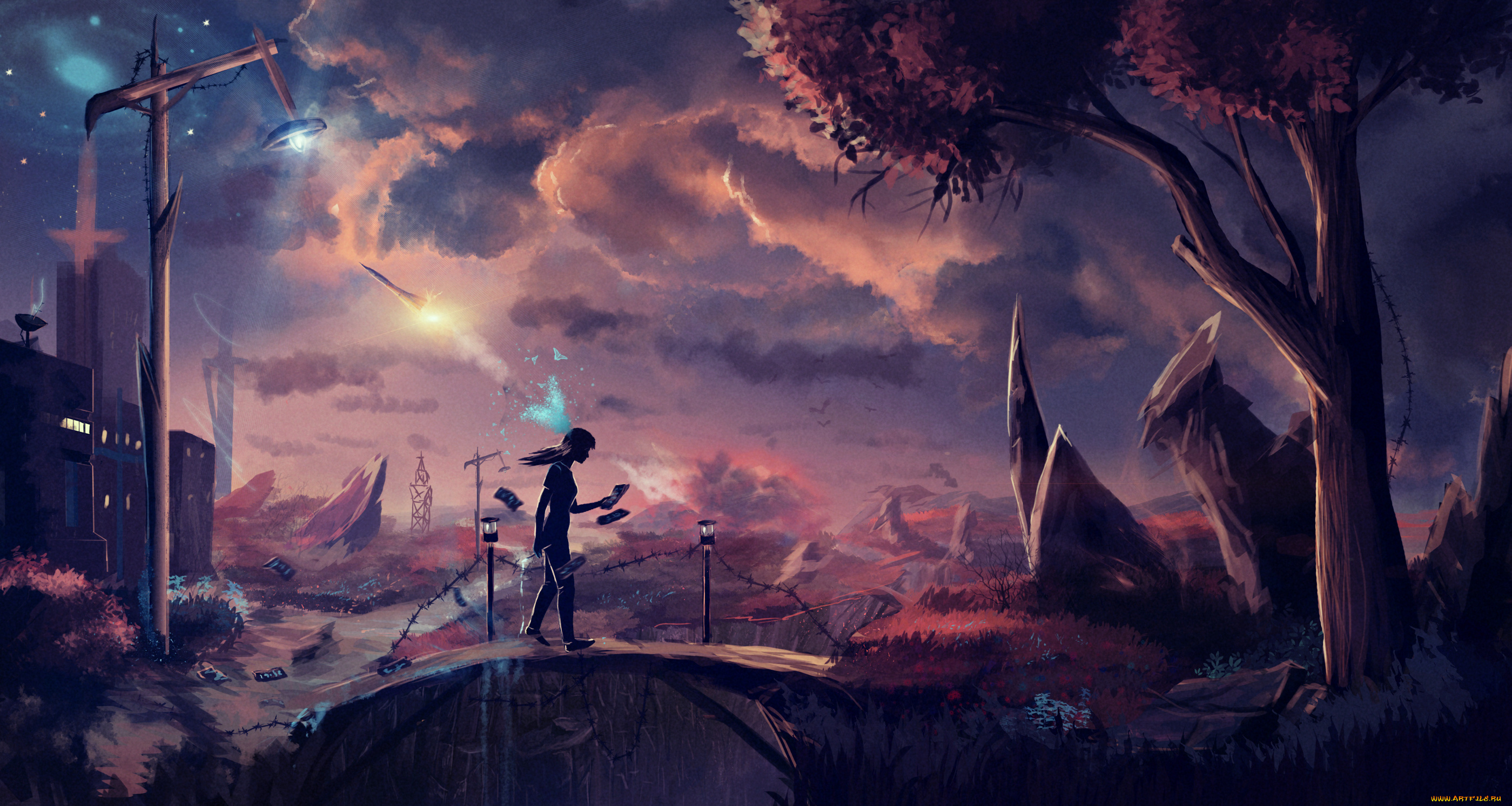 фэнтези, иные, миры, , иные, времена, девушка, иной, мир, запустение, мост, фонари