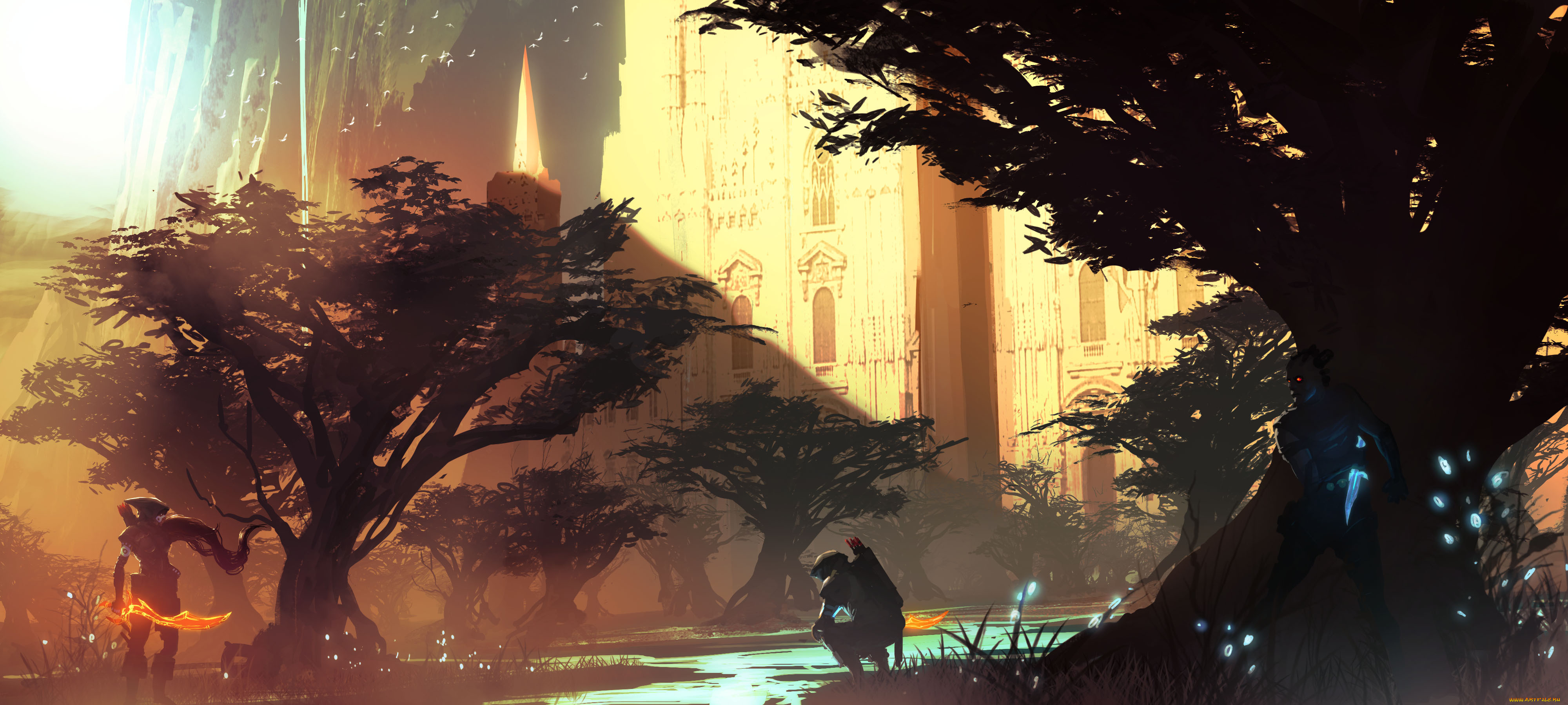 фэнтези, иные, миры, , иные, времена, иной, мир, замок, деревья, существа, воины