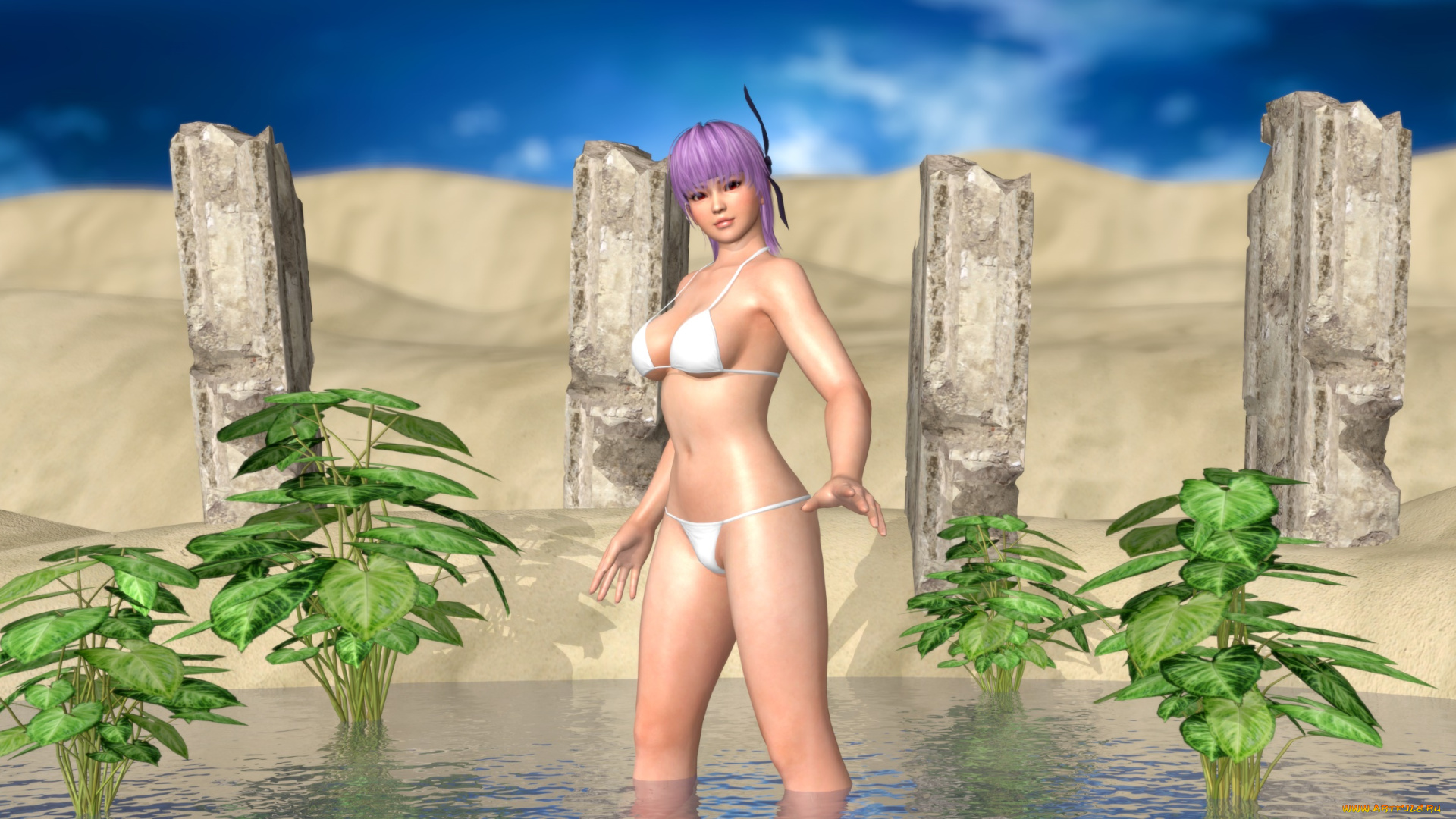 3д, графика, аниме, , anime, девушка, взгляд, фон, бассейн