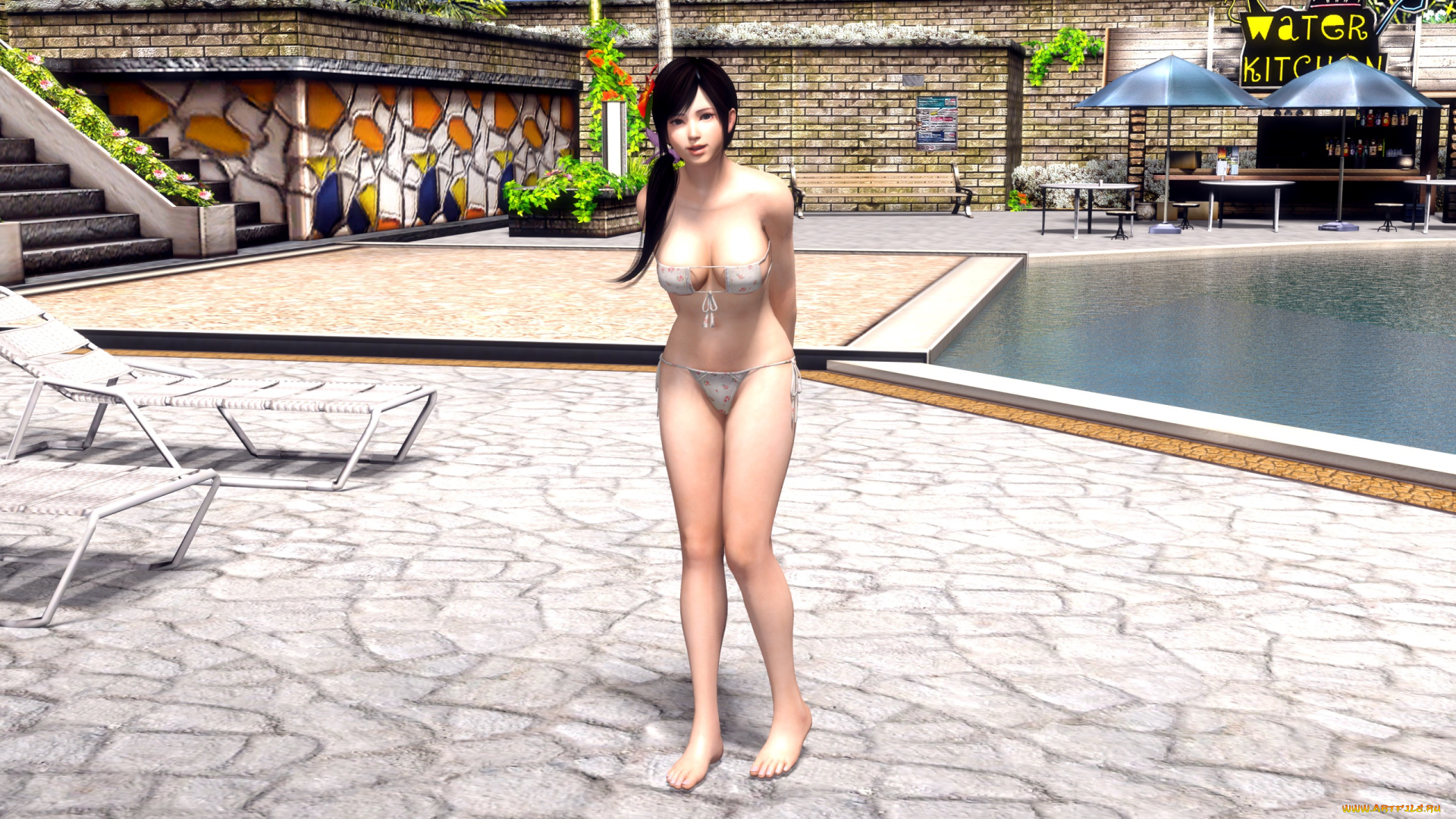 3д, графика, аниме, , anime, девушка, взгляд, фон