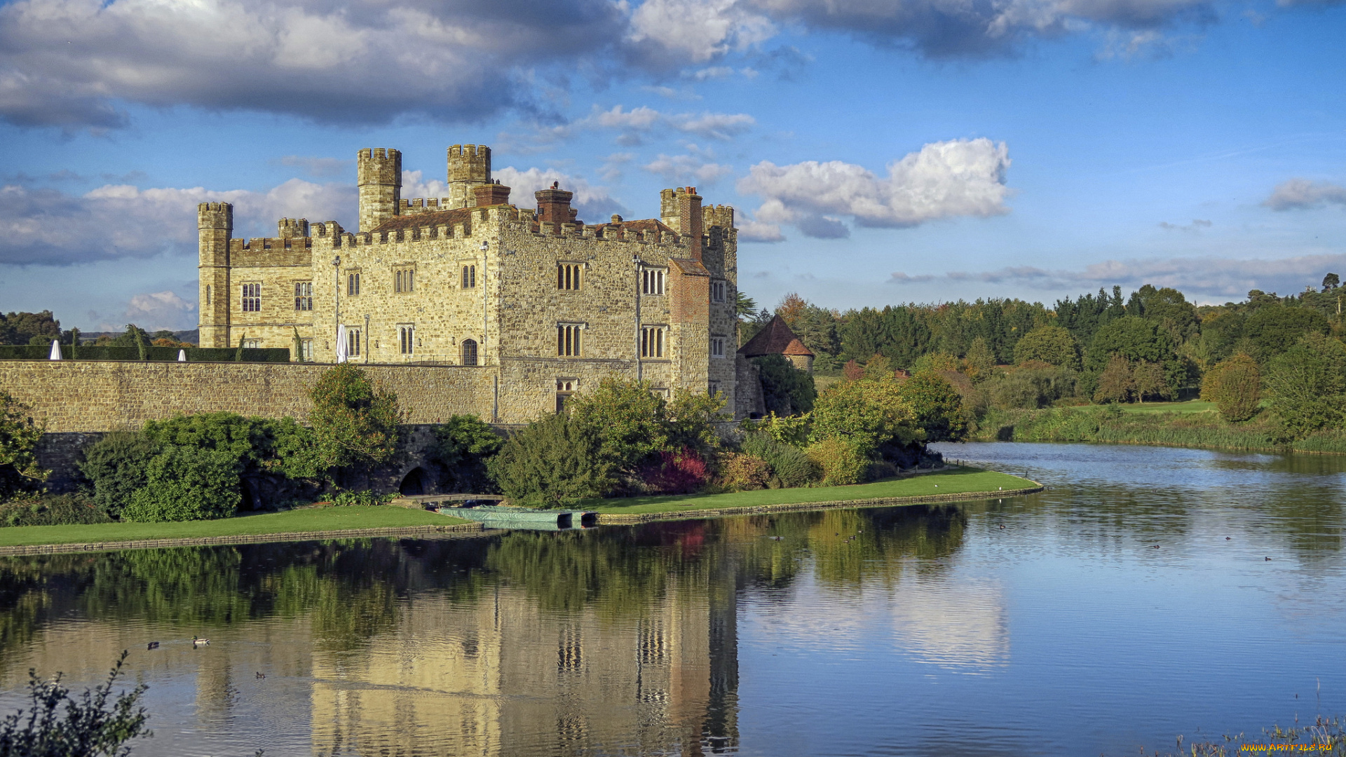 leeds, castle, города, замки, англии, лес, замок, река