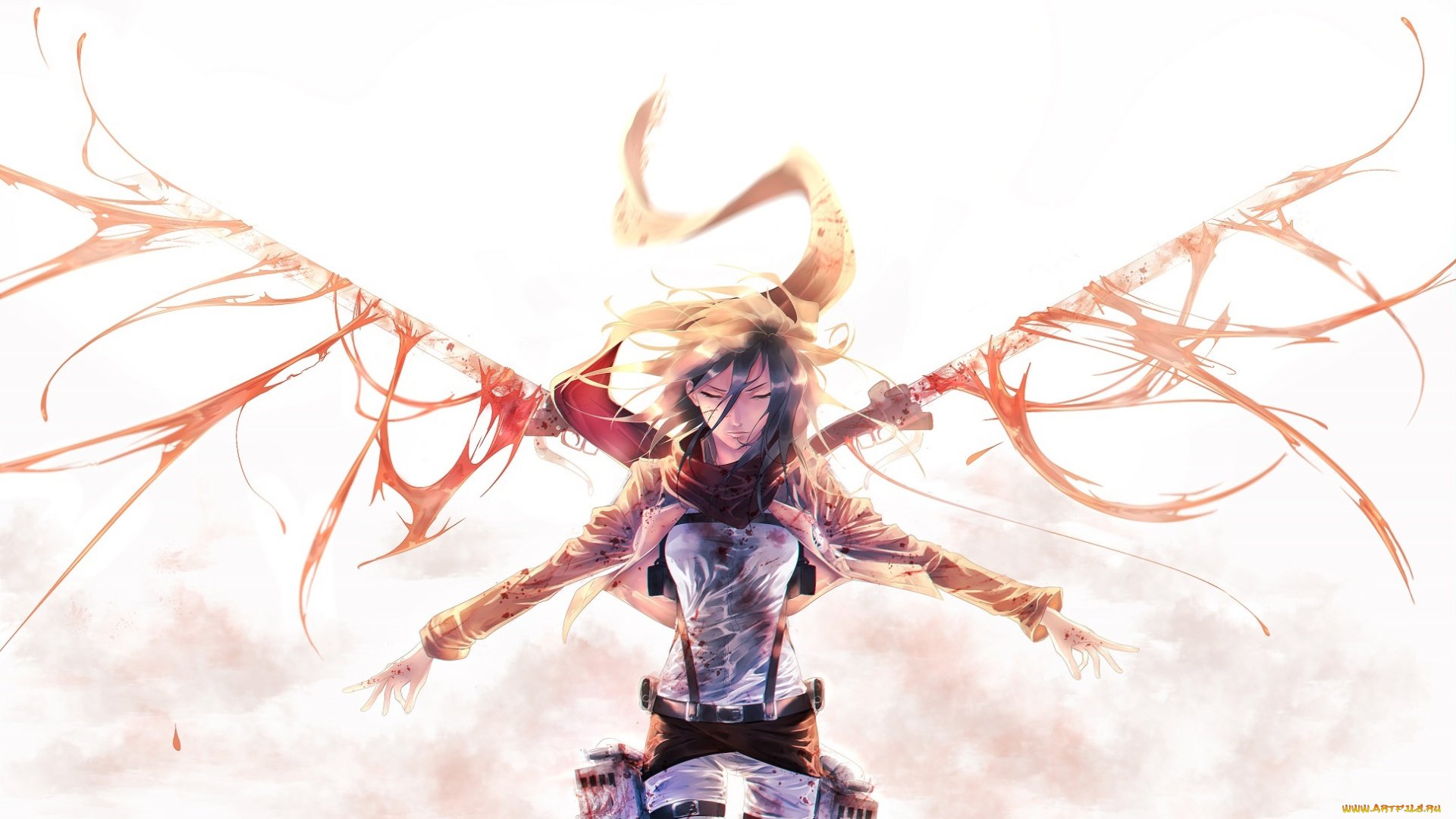 разное, арты, арт, атака, титанов, микаса, лезвия, оружие