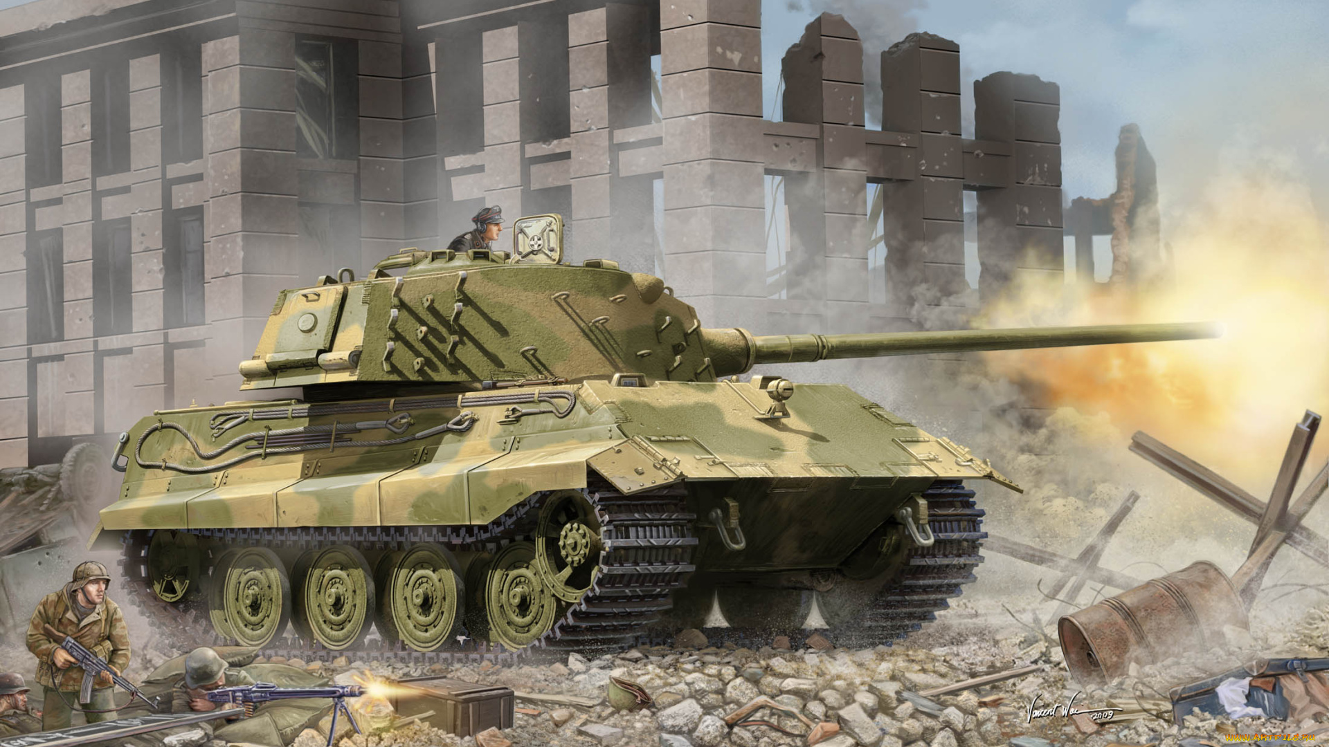 рисованное, армия, руины, танк