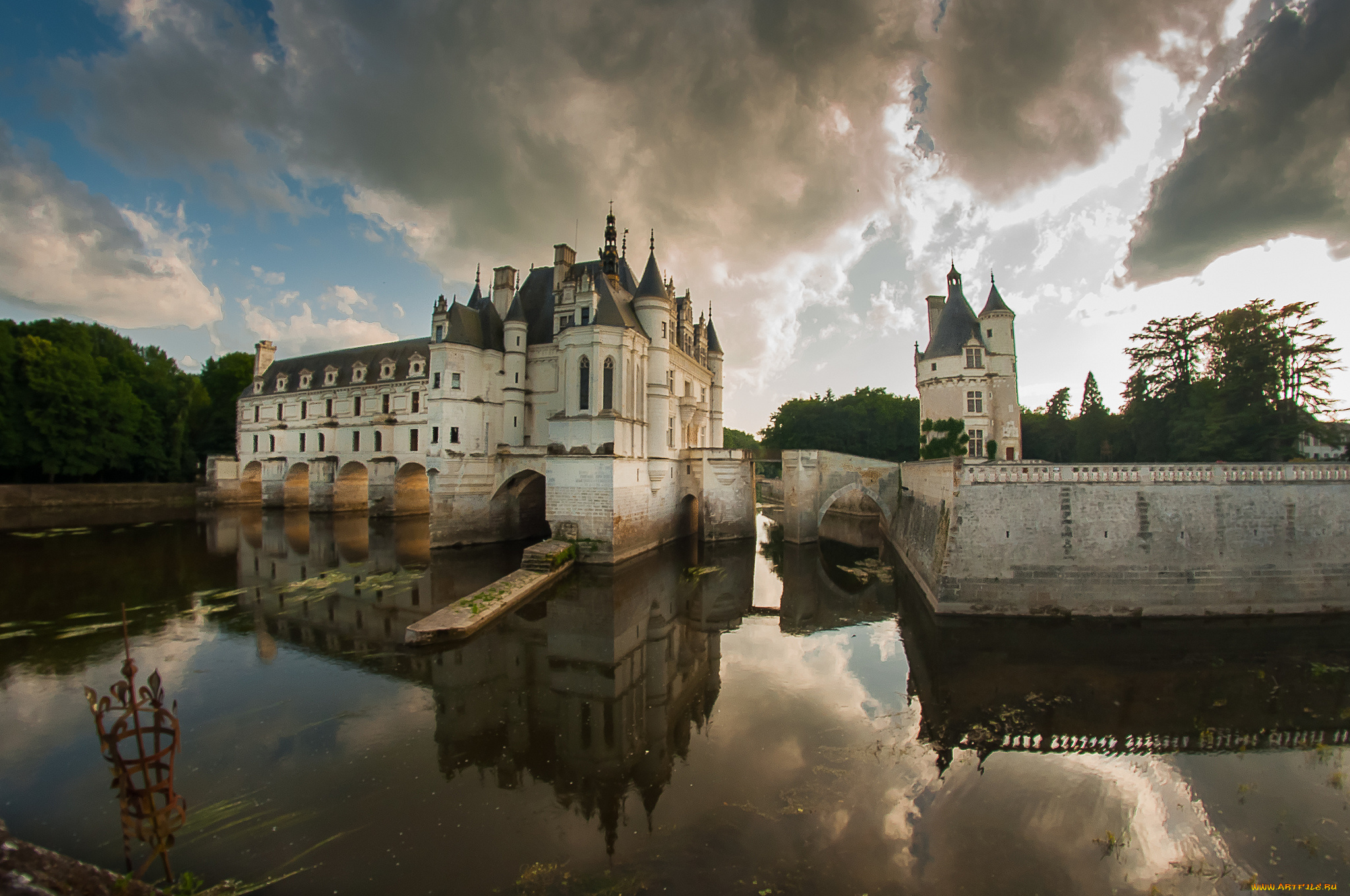 chenonceau-le, ch&, 226, teau, города, замки, франции, замок, пруд, парк
