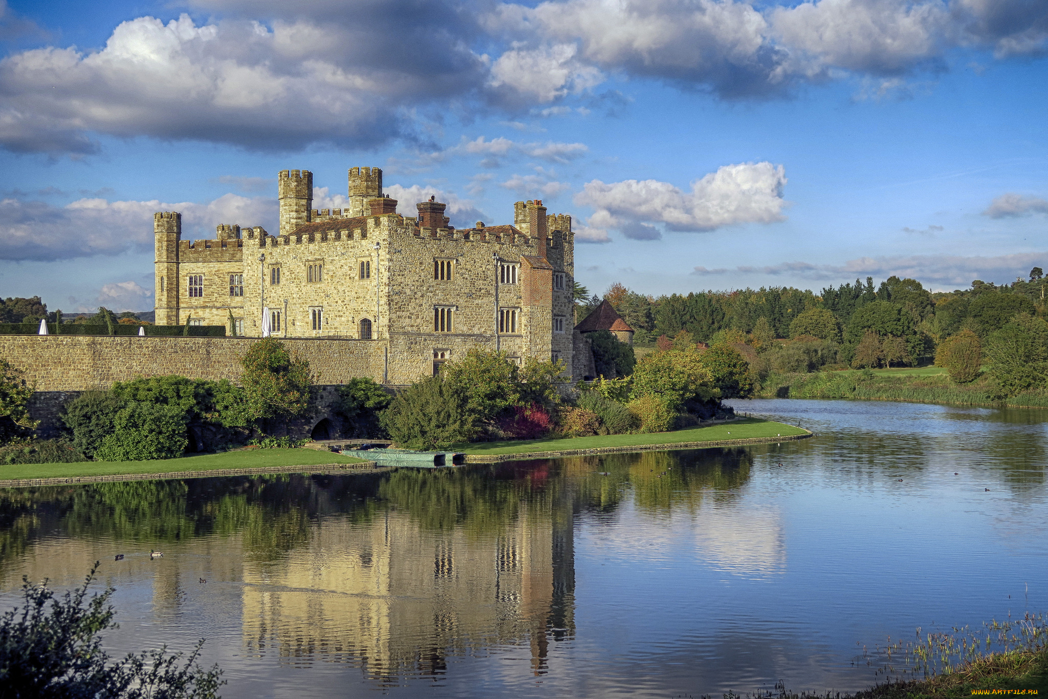 leeds, castle, города, замки, англии, лес, замок, река