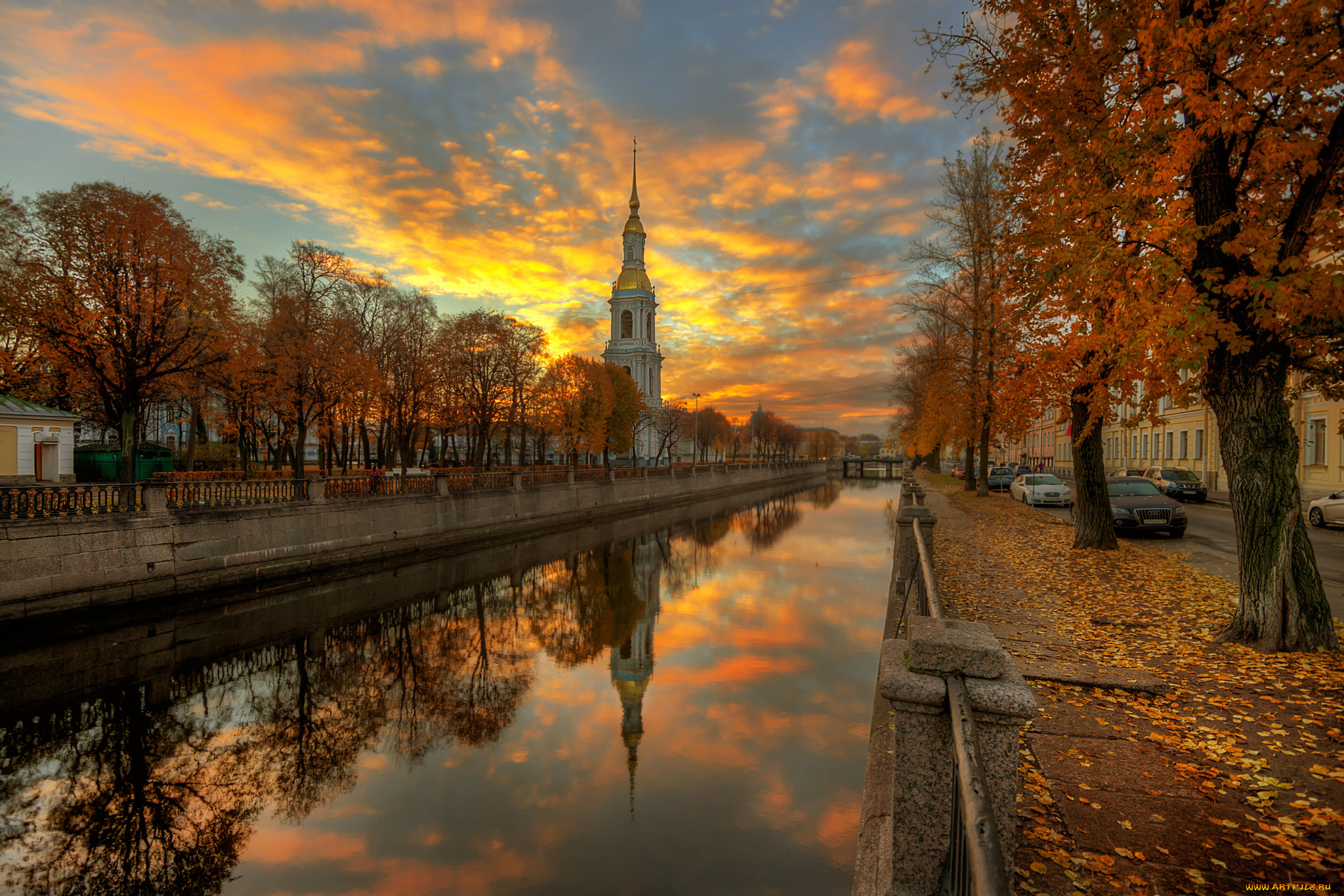 города, санкт-петербург, , петергоф, , россия, отражение, облака, осень