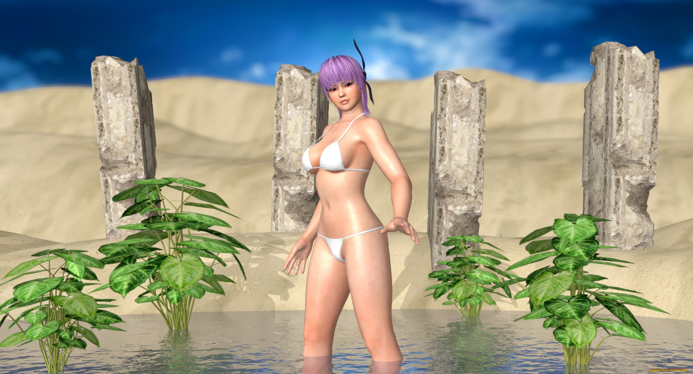 3д, графика, аниме, , anime, девушка, взгляд, фон, бассейн