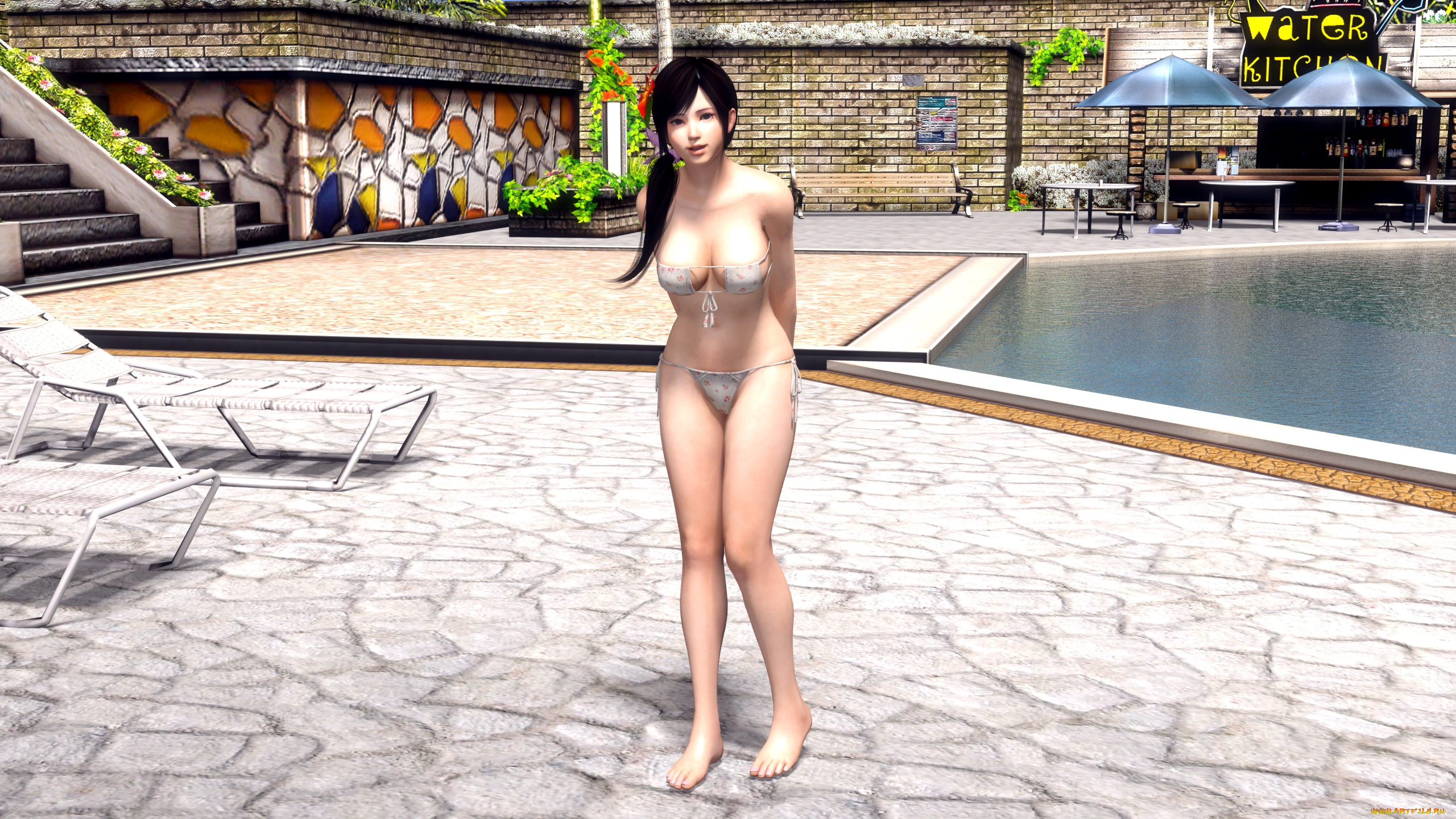 3д, графика, аниме, , anime, девушка, взгляд, фон