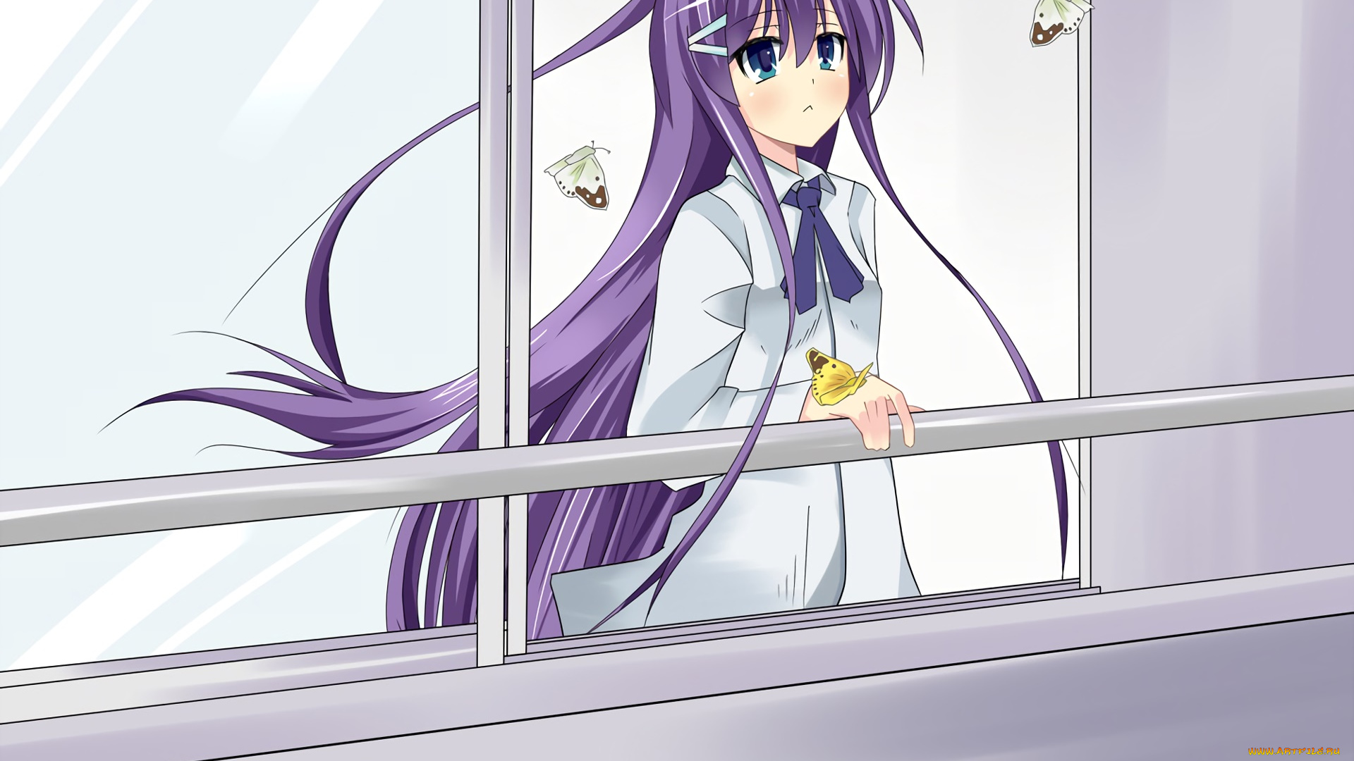 аниме, hanbun, no, tsuki, ga, noboru, sora, девушка, фон, взгляд