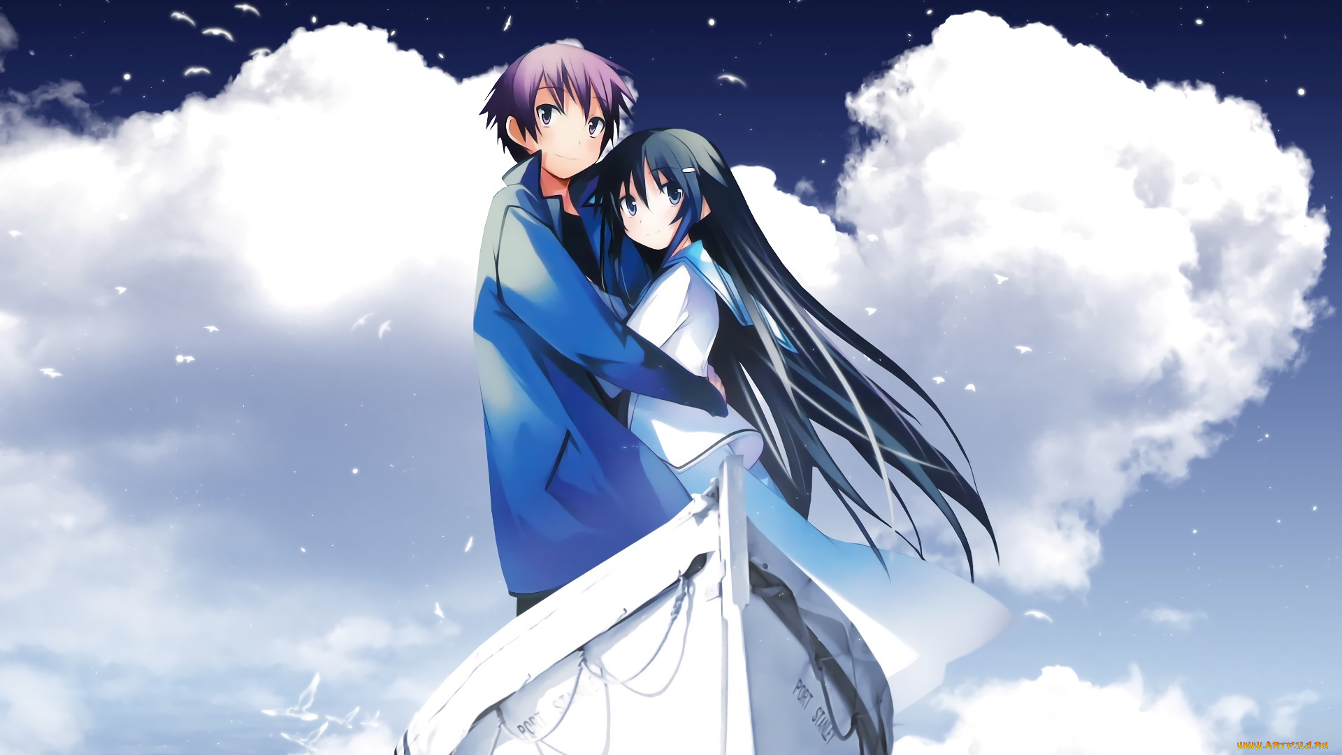 аниме, hanbun, no, tsuki, ga, noboru, sora, девушка, фон, взгляд