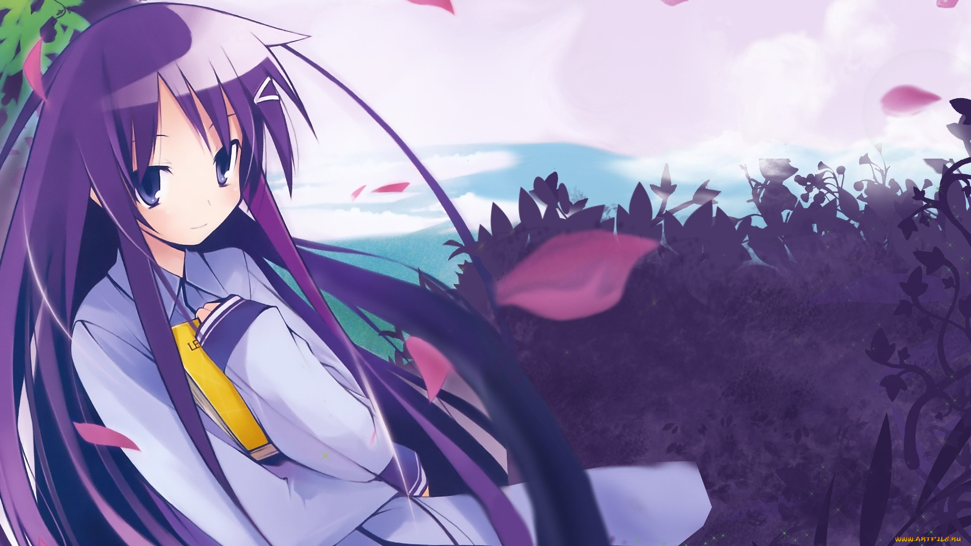 аниме, hanbun, no, tsuki, ga, noboru, sora, фон, взгляд, девушка