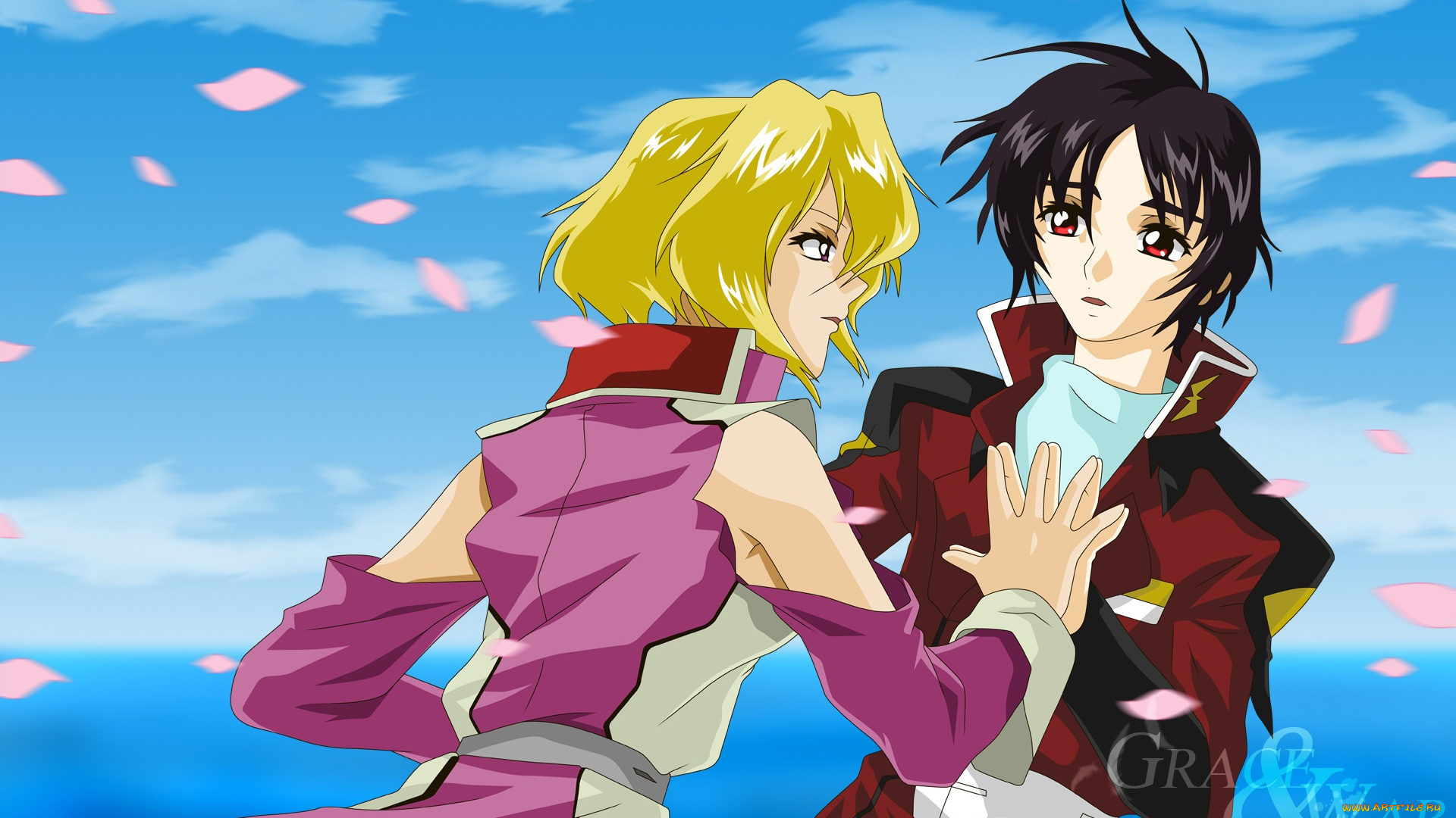 аниме, mobile, suit, gundam, фон, девушка, взгляд