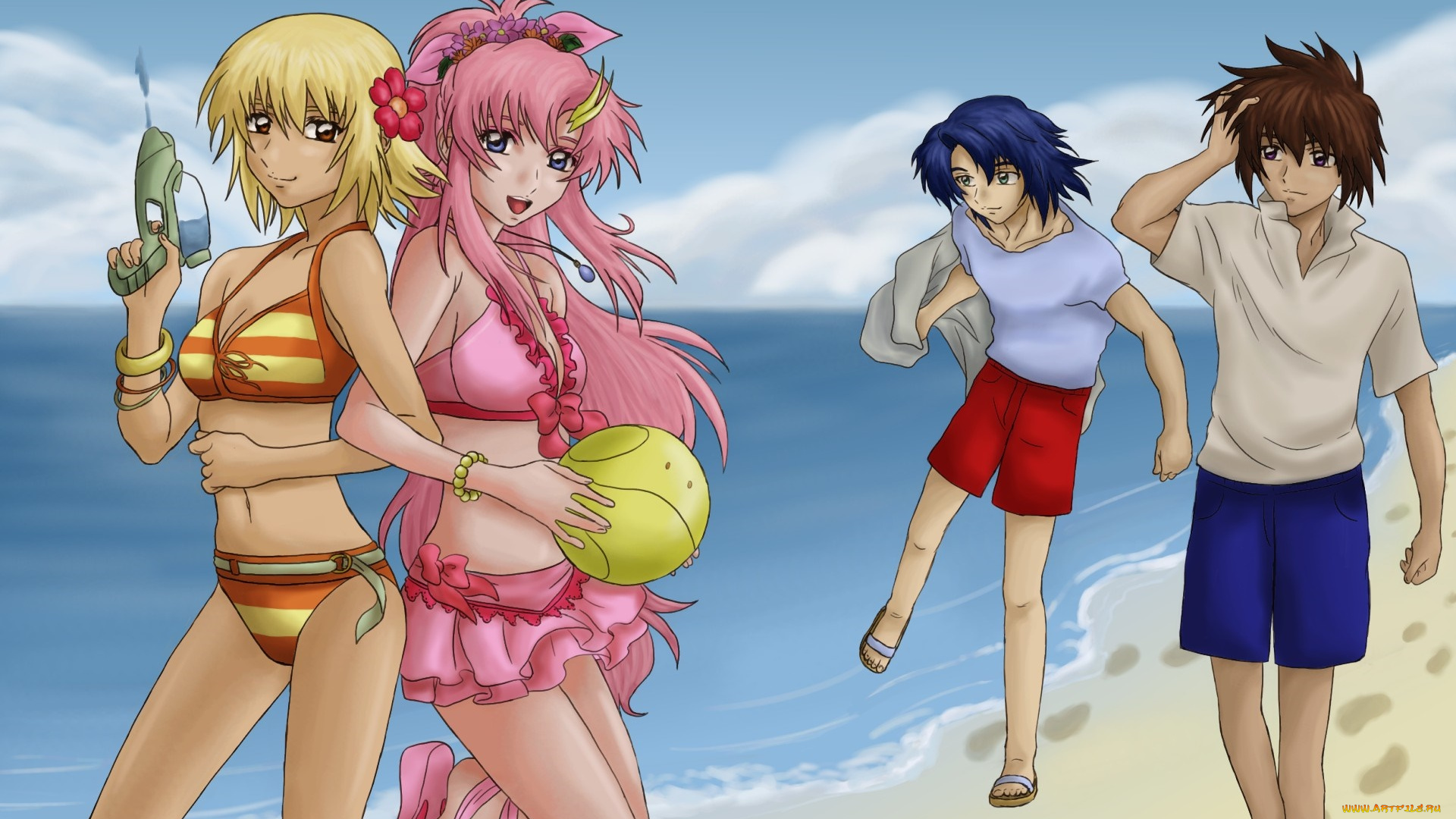 аниме, mobile, suit, gundam, фон, взгляд, девушки