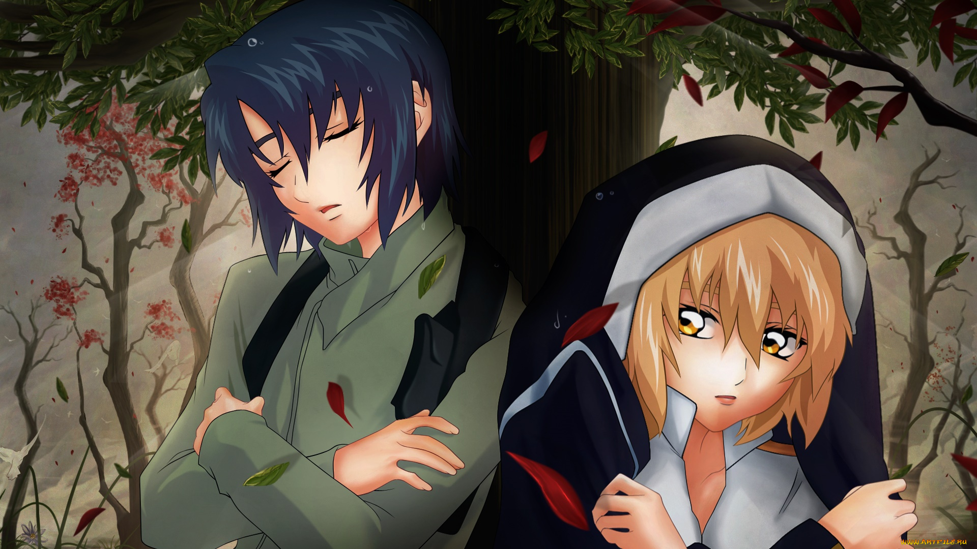 аниме, mobile, suit, gundam, взгляд, девушка, фон