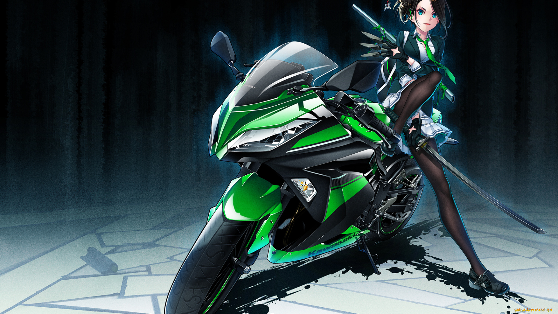 аниме, оружие, , техника, , технологии, девушка, мотоцикл, hamada, youho, меч