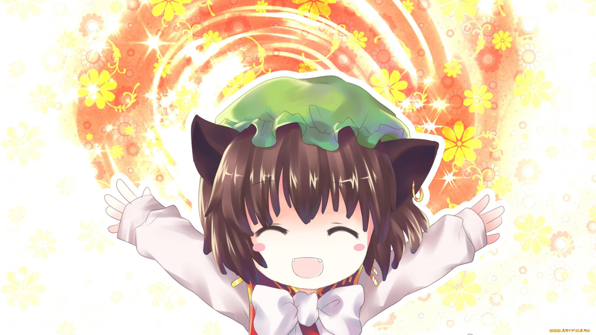 аниме, touhou, девушка, взгляд, фон