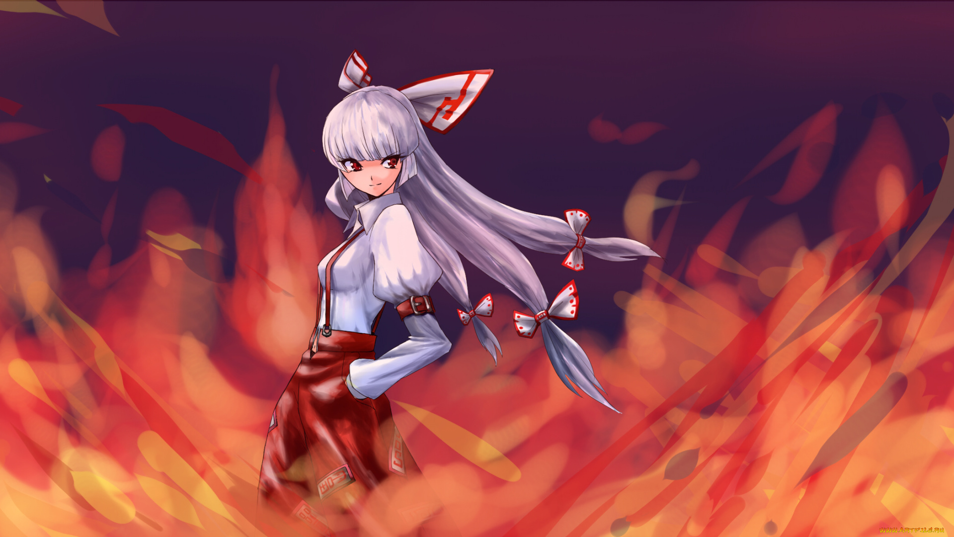 аниме, touhou, девушка, взгляд, фон