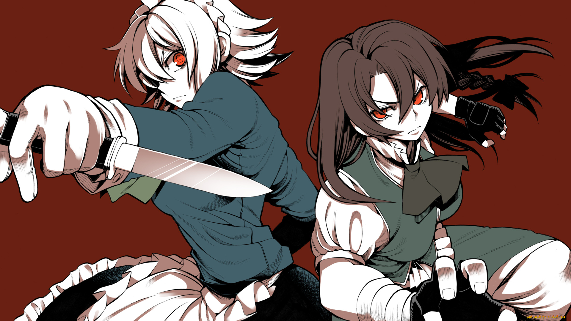 аниме, touhou, девушки, взгляд, фон