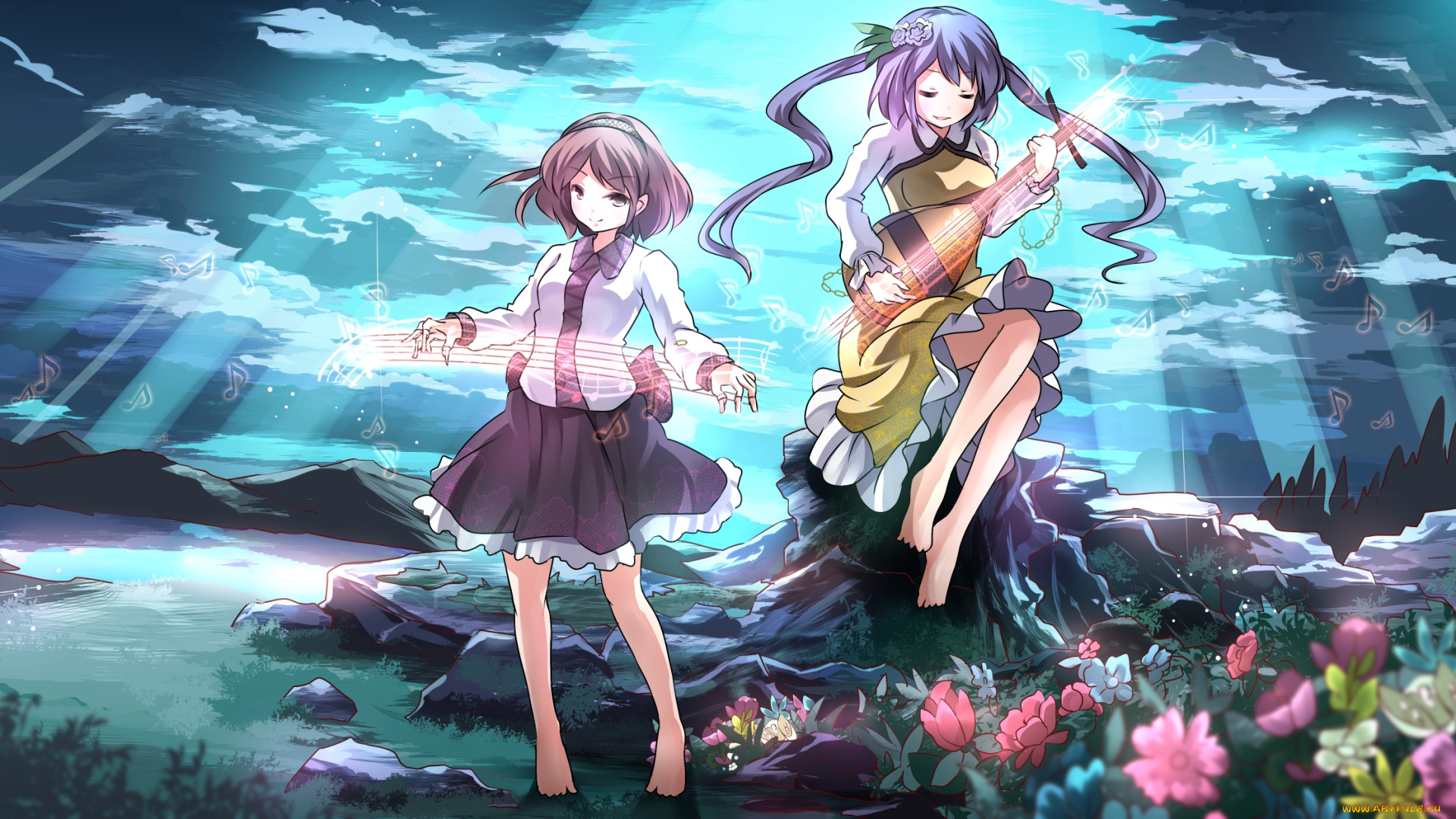 аниме, touhou, девушки, взгляд, фон