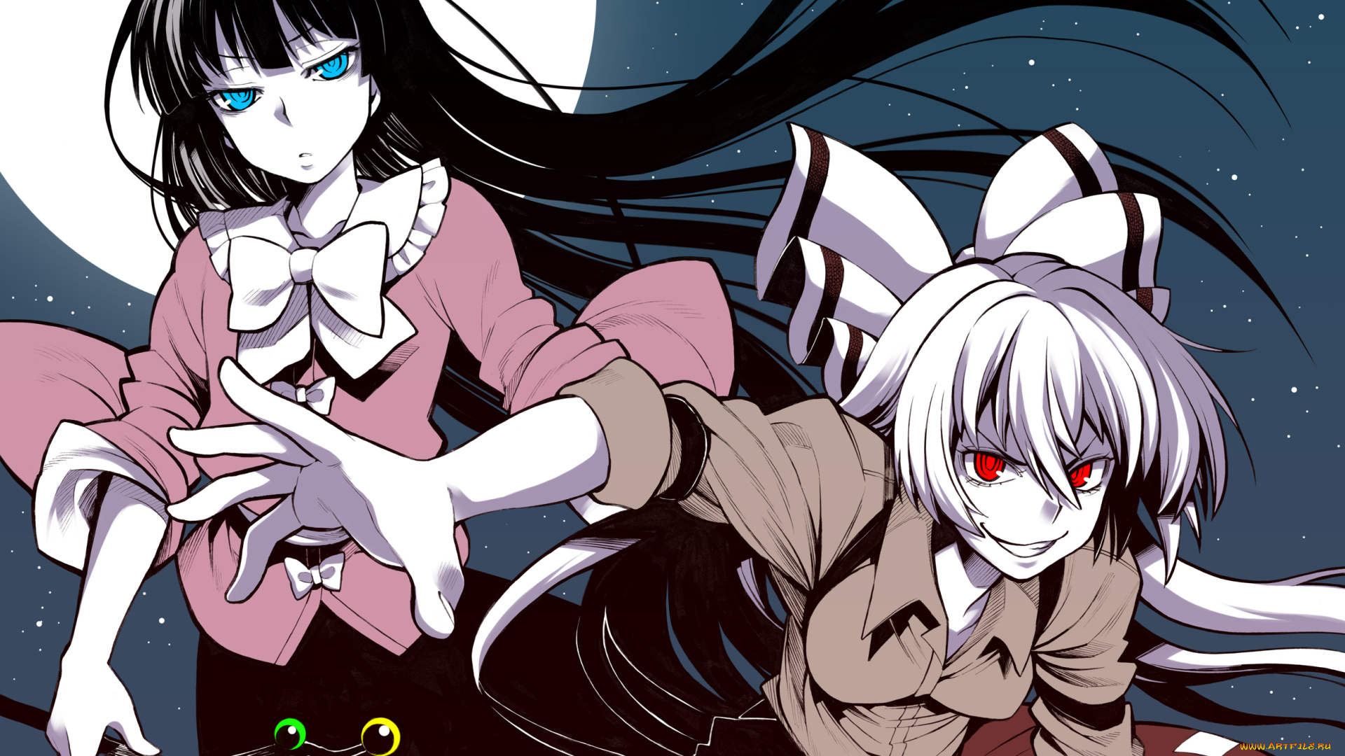 аниме, touhou, девушки, взгляд, фон