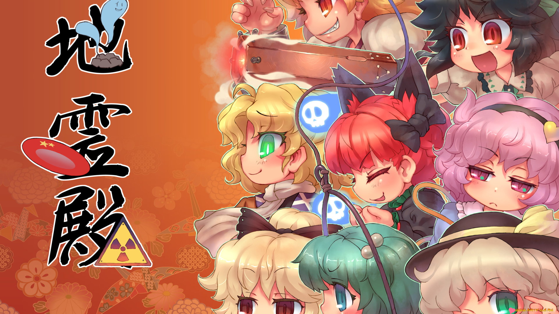 аниме, touhou, девушки, взгляд, фон