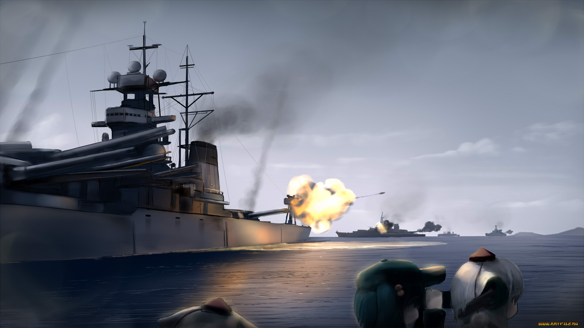 аниме, touhou, море, корабль