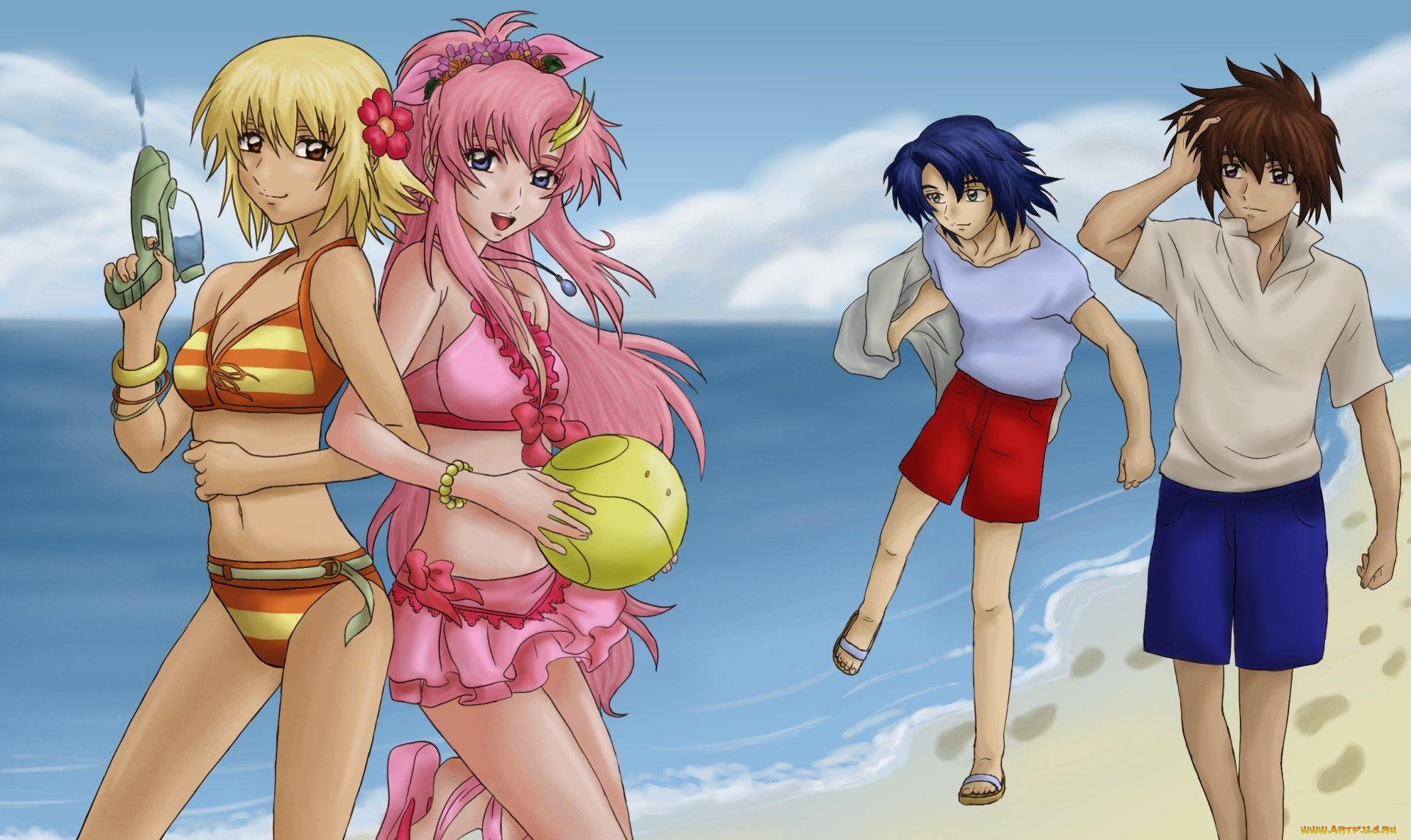 аниме, mobile, suit, gundam, фон, взгляд, девушки