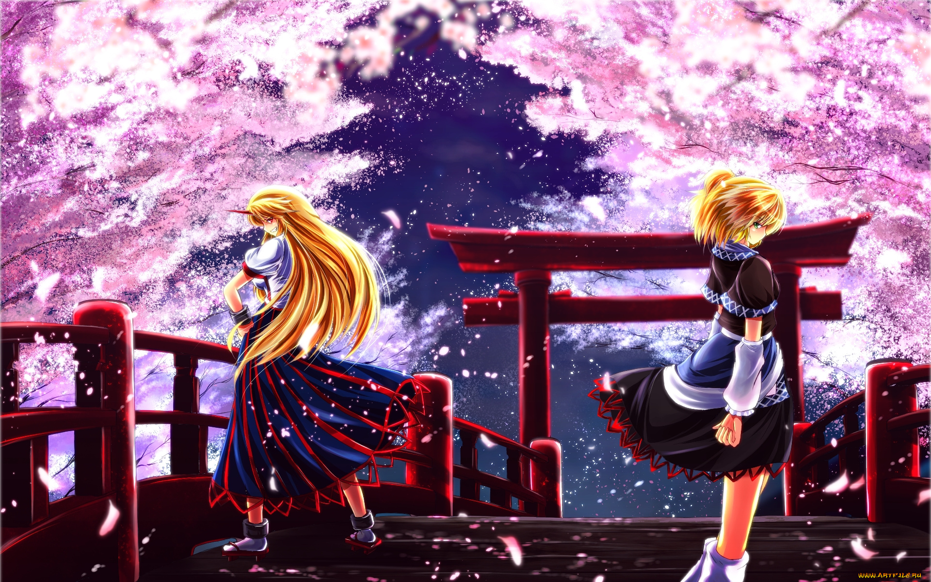 аниме, touhou, фон, взгляд, девушки