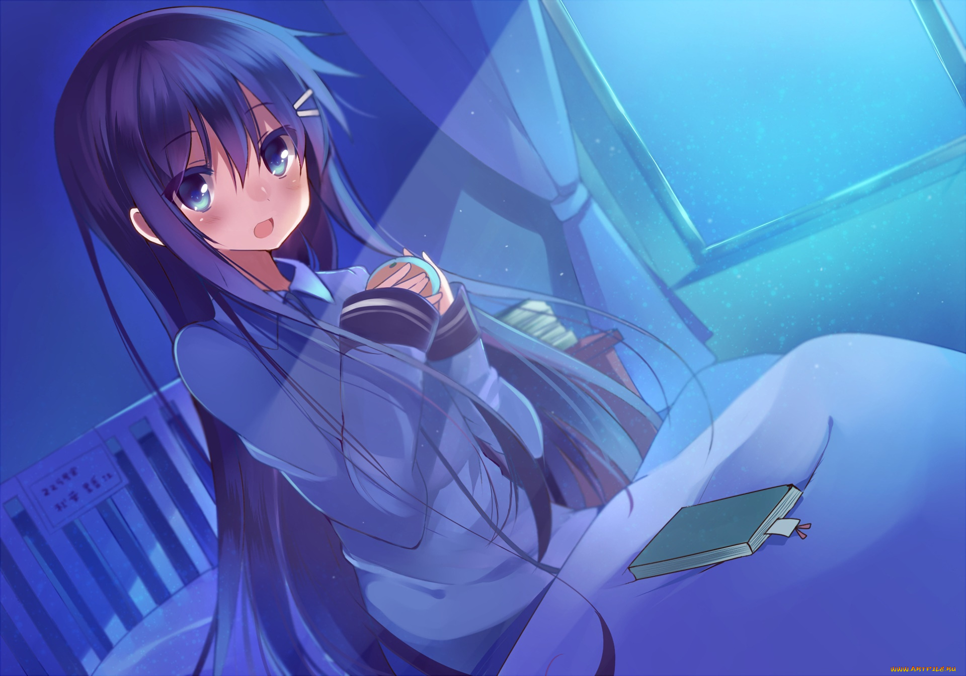 аниме, hanbun, no, tsuki, ga, noboru, sora, девушка, фон, взгляд