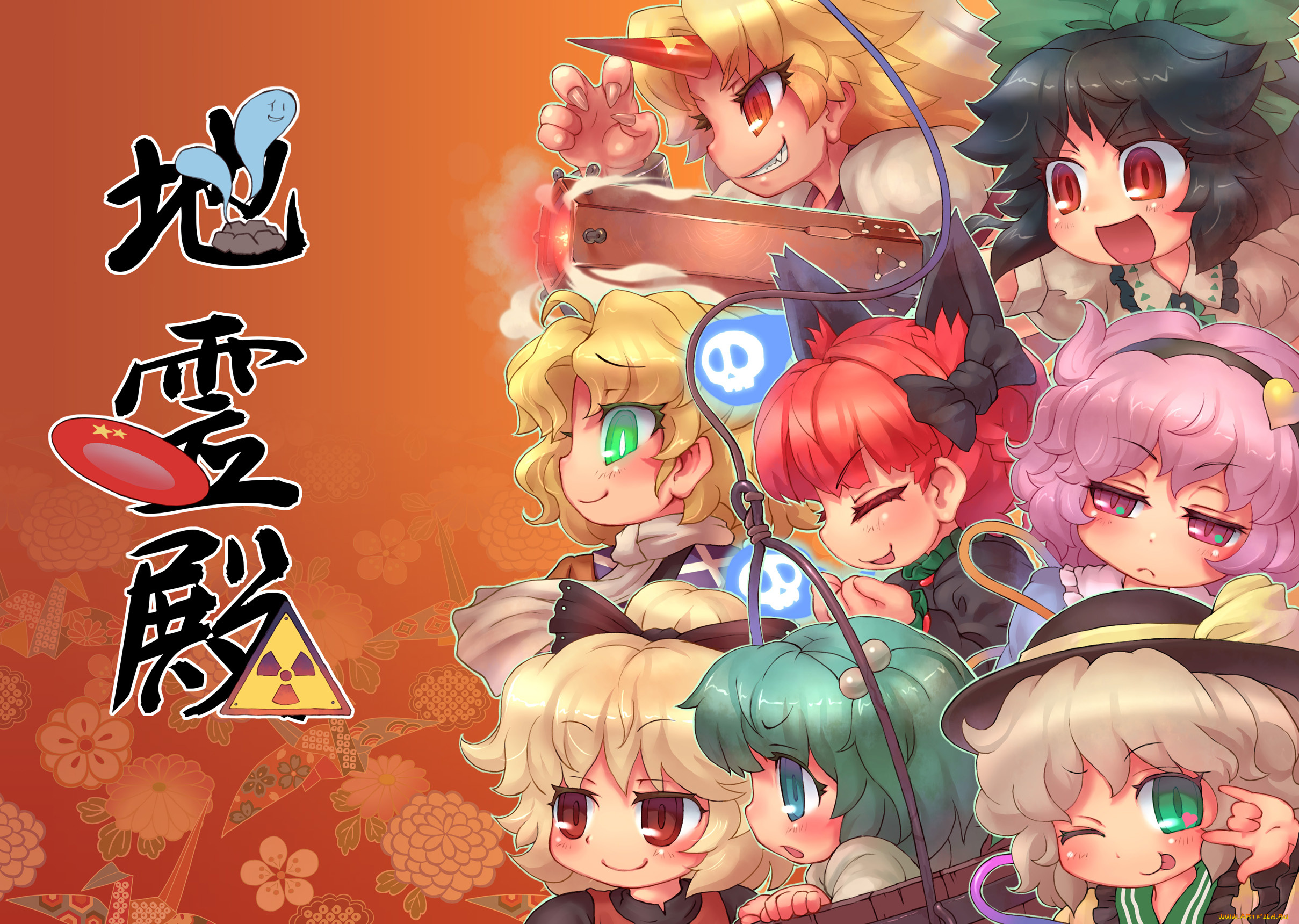 аниме, touhou, девушки, взгляд, фон