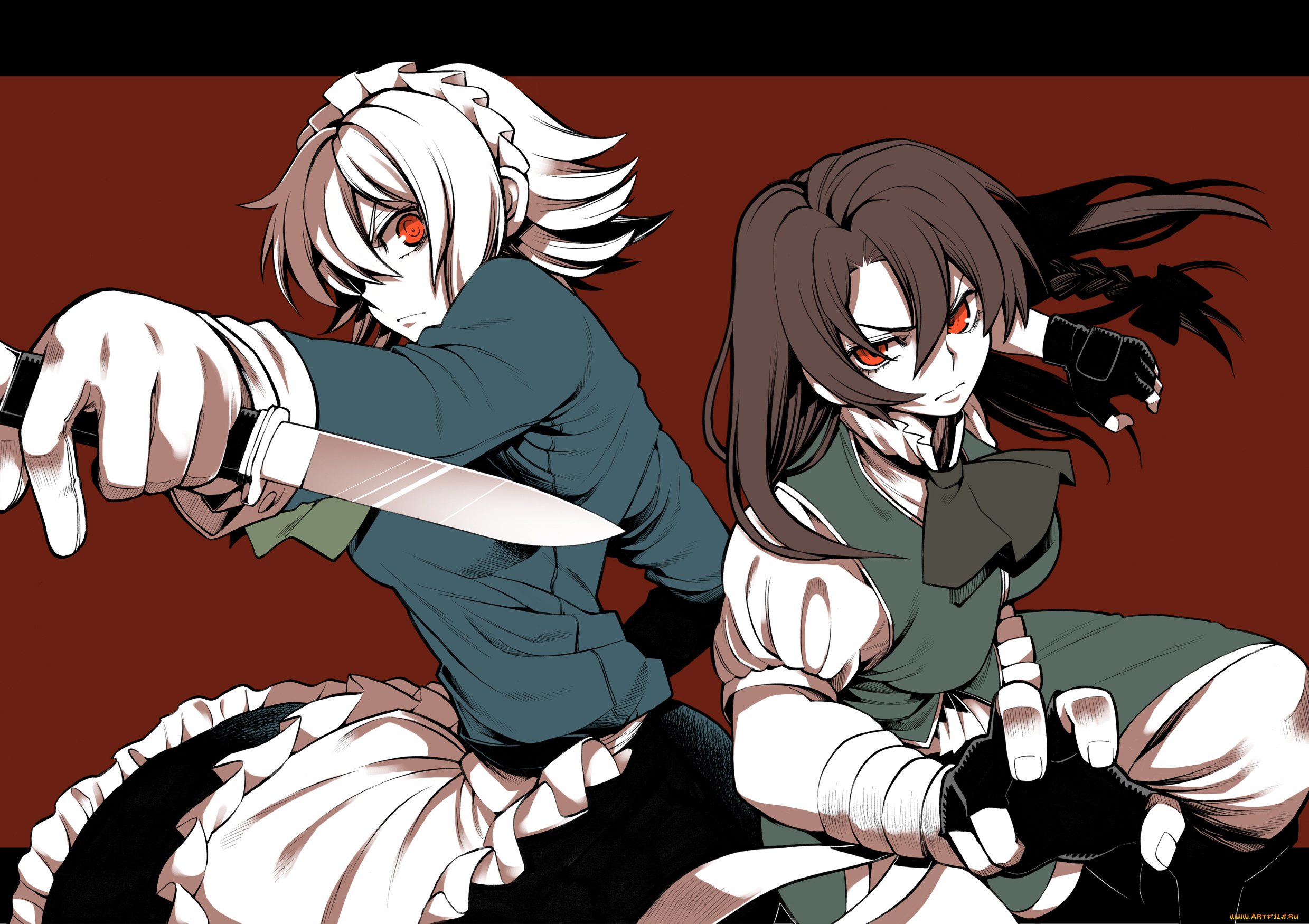 аниме, touhou, девушки, взгляд, фон