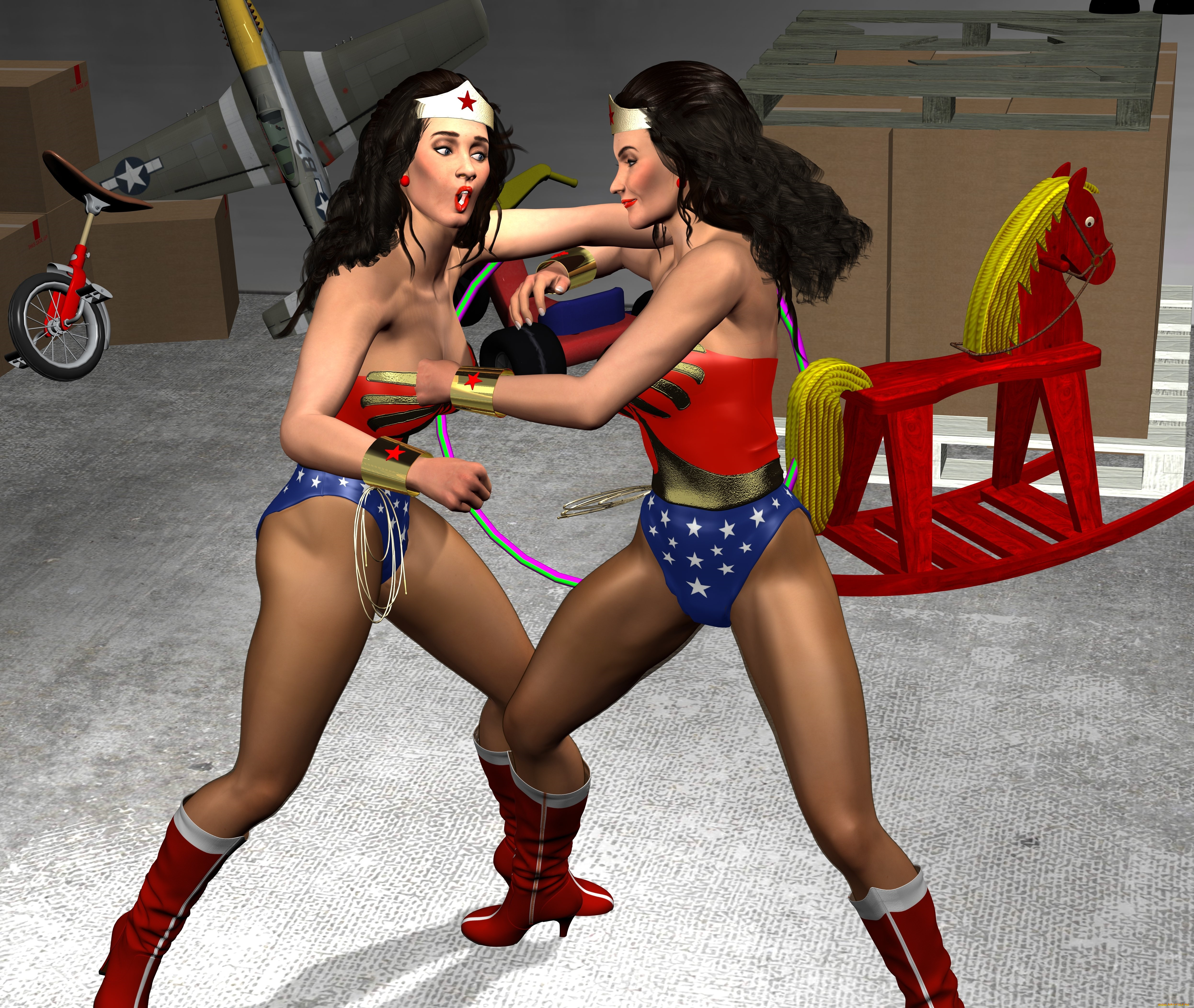 3д, графика, фантазия, , fantasy, девушки, драка, фон, взгляд