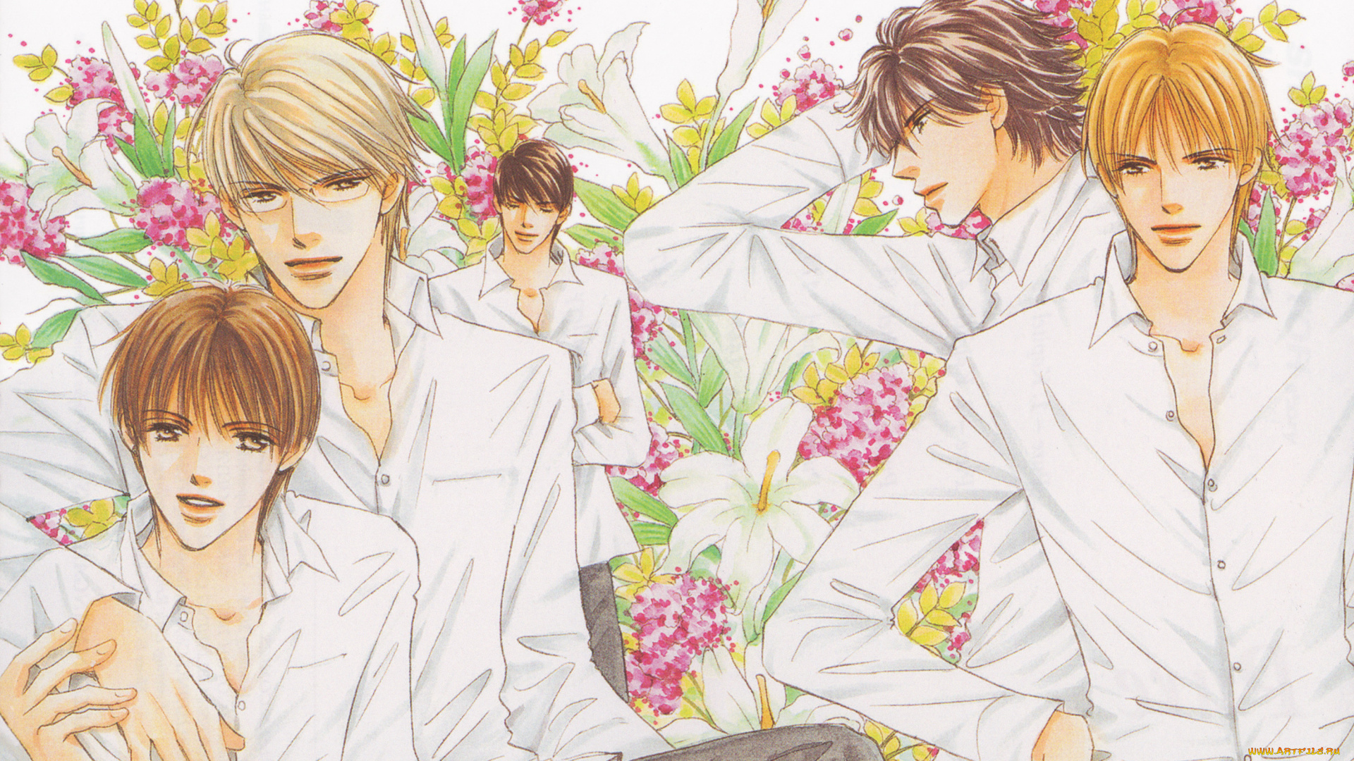 аниме, unknown, , другое, , цветы, парни