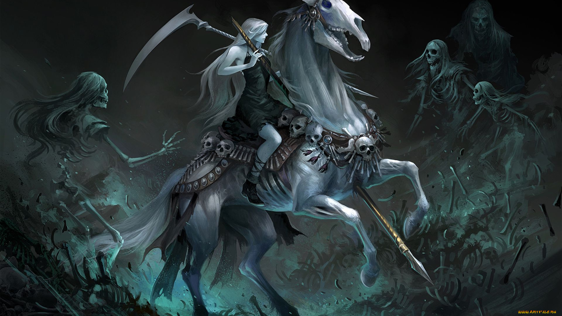 фэнтези, нежить, готика, мистика, скелеты, девушка, на, лошади, белфй, конь, карусель, мертвецов, death's, carousel