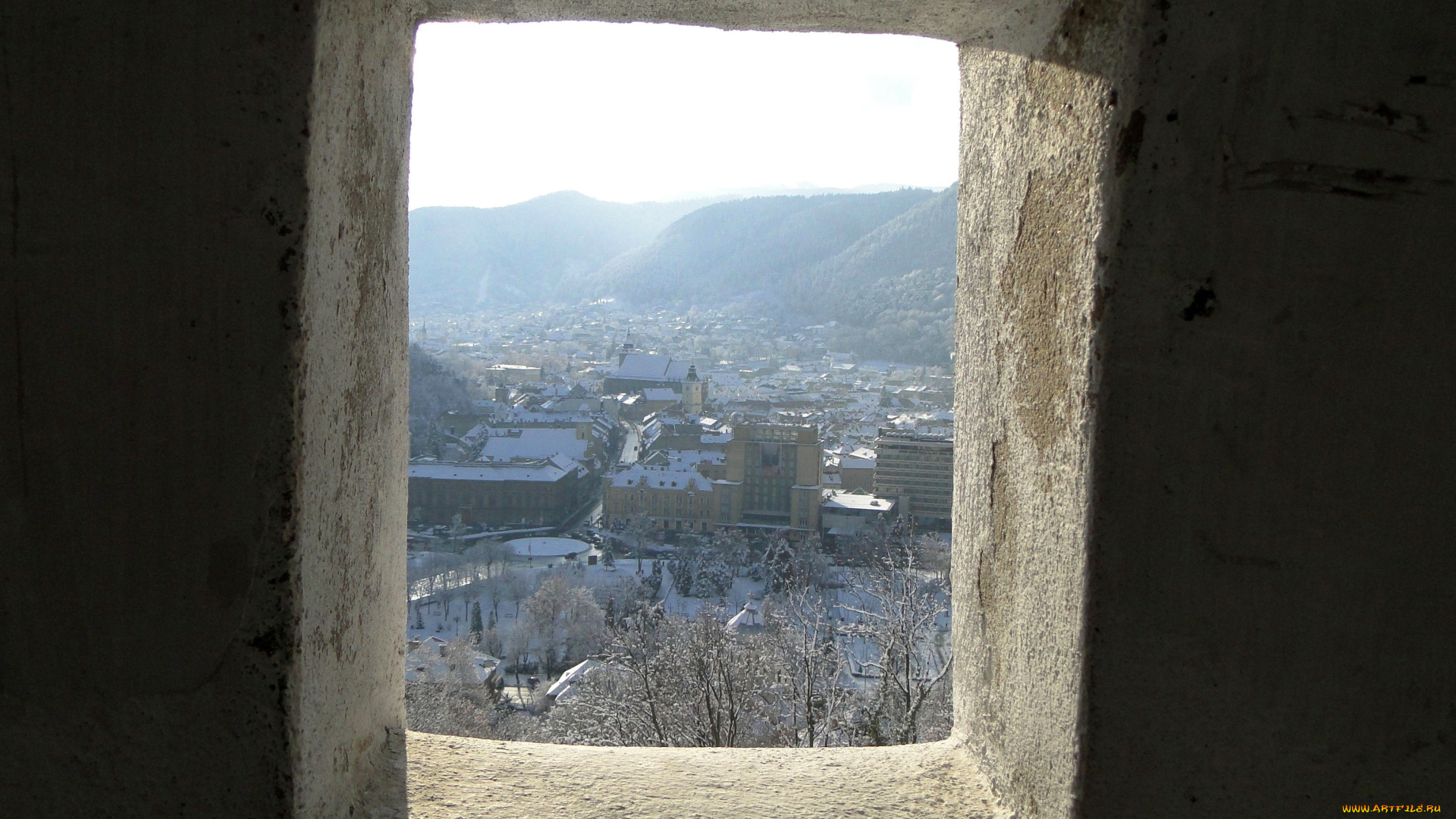 города, -, панорамы, панорама, горы, город, бойница, окно