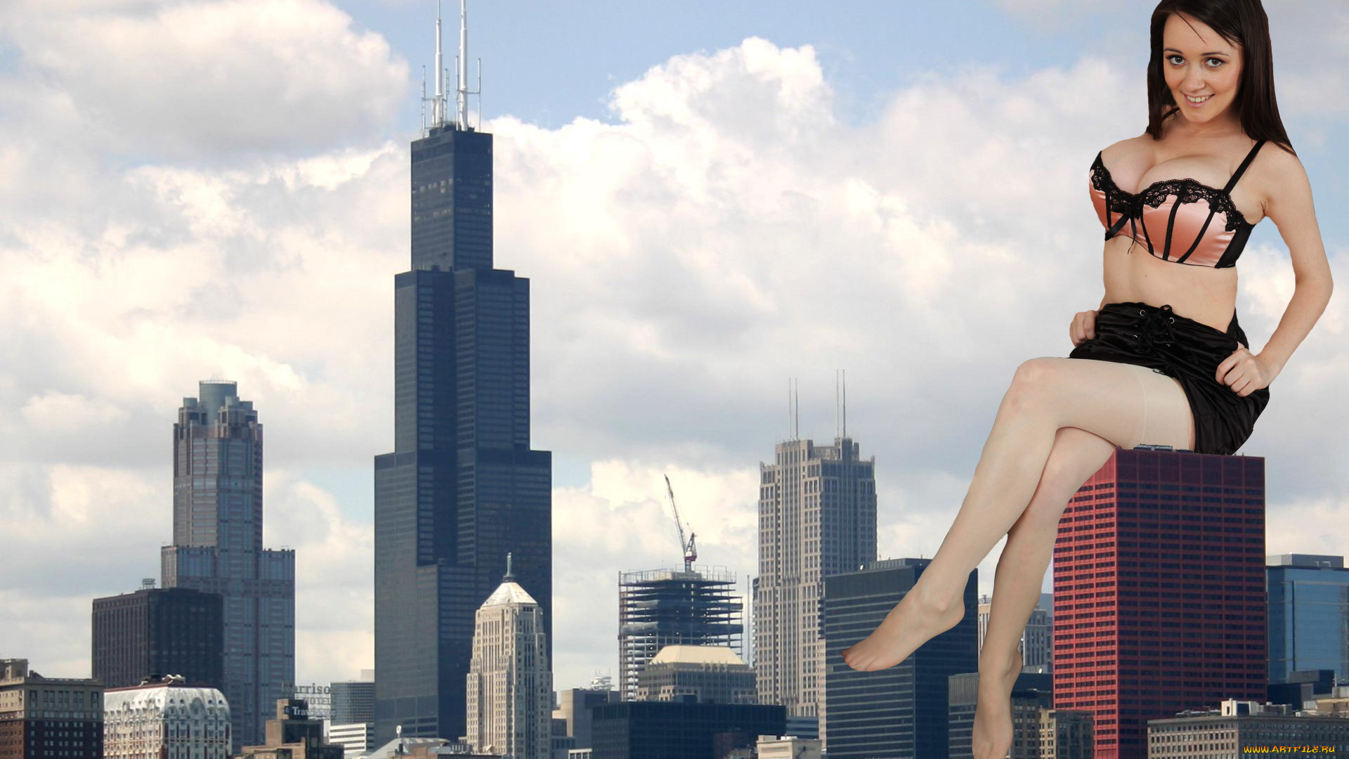 разное, компьютерный, дизайн, город, фон, взгляд, девушка