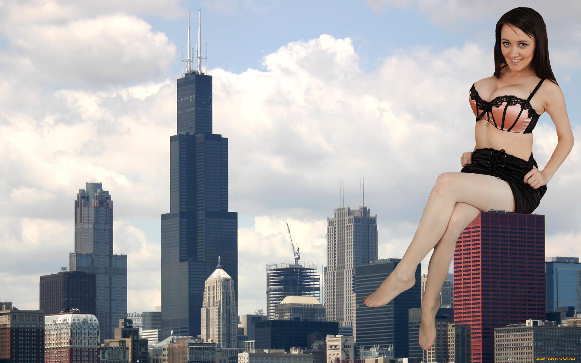 разное, компьютерный, дизайн, город, фон, взгляд, девушка