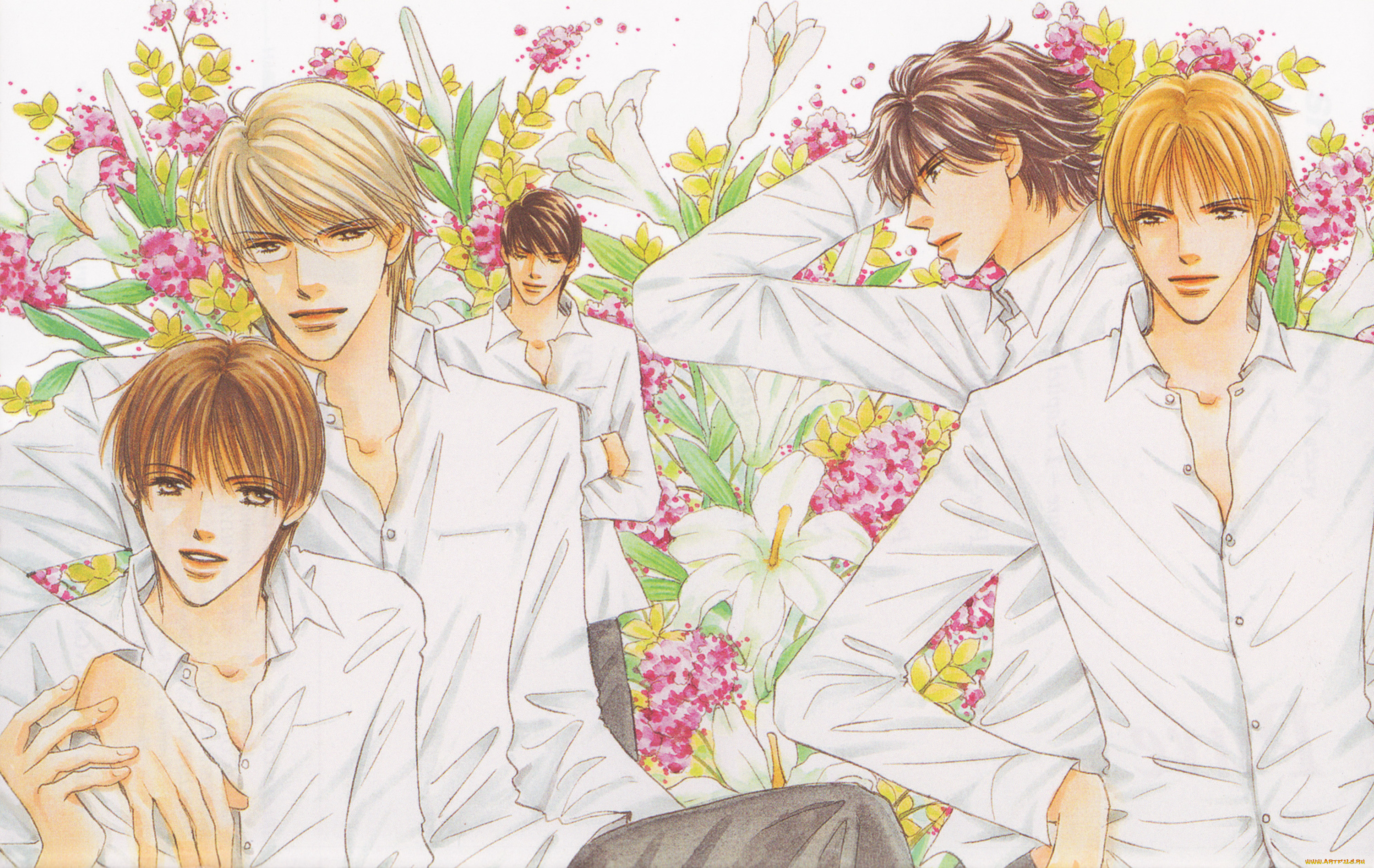 аниме, unknown, , другое, , цветы, парни