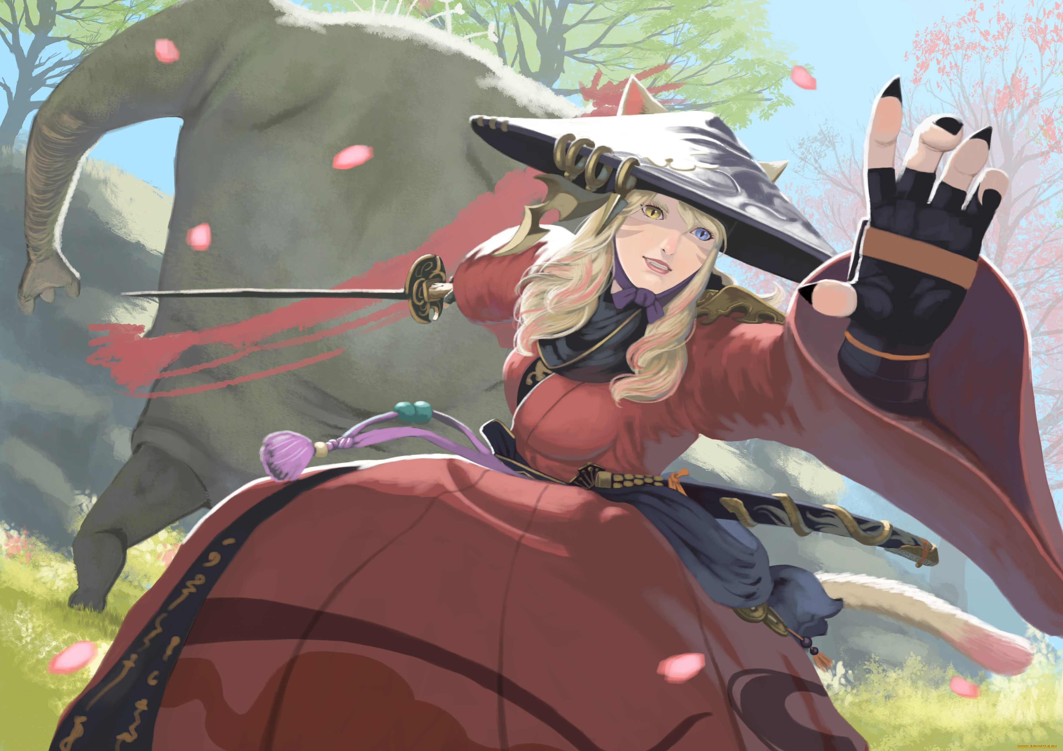 аниме, оружие, , техника, , технологии, шляпа, меч, альбинос, фон, девушка