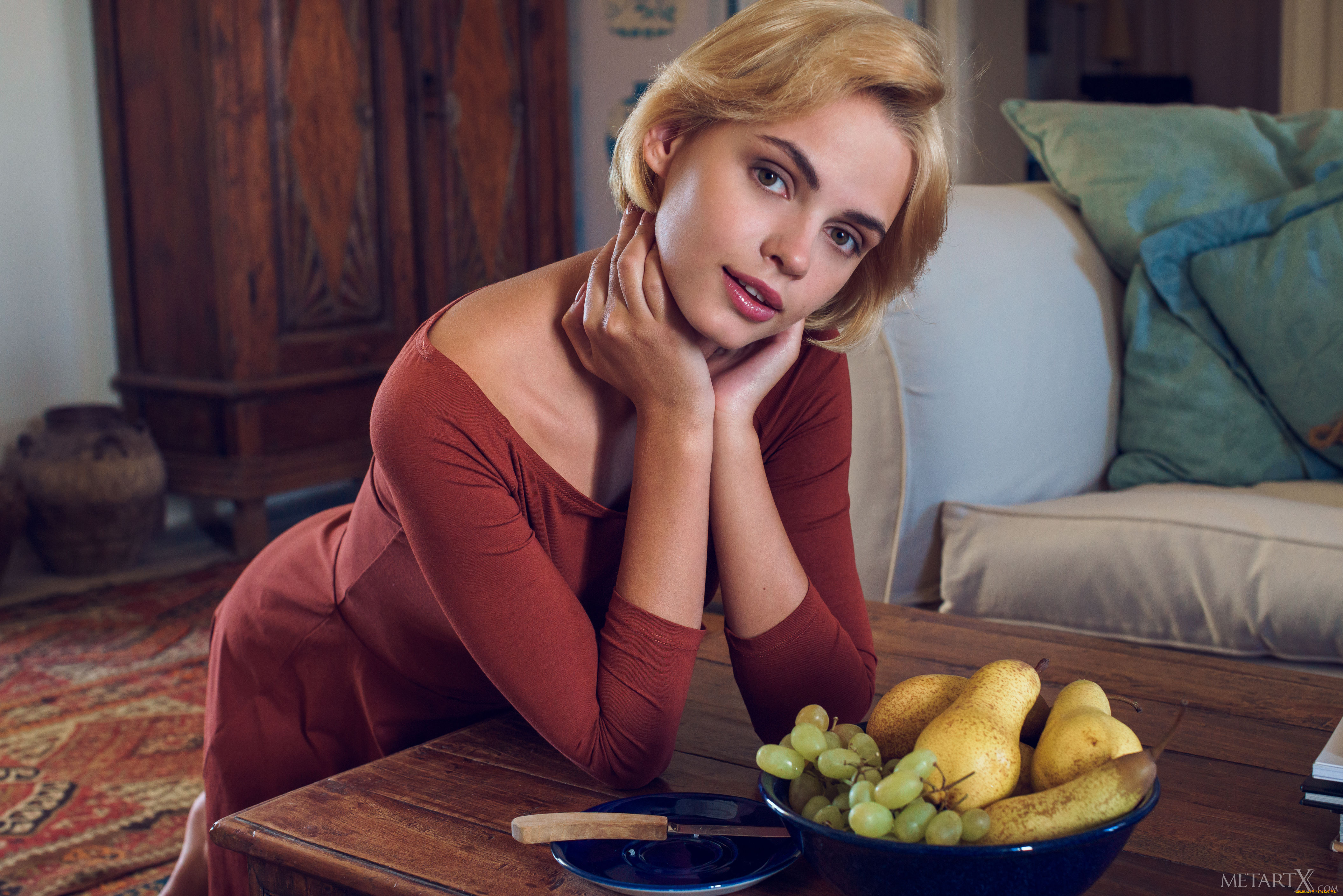 девушки, -unsort, , блондинки, , светловолосые, lilit, a, наташа, удовенко, платье, стол, блондинка, фрукты