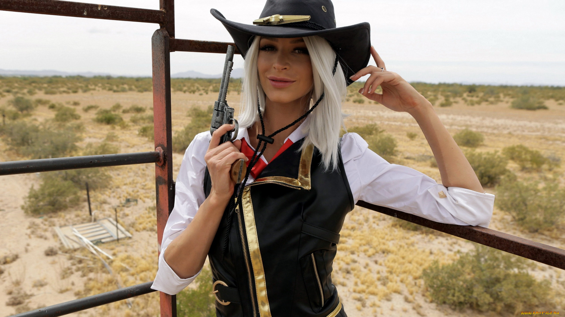 девушки, emma, hix, пистолет, шляпа